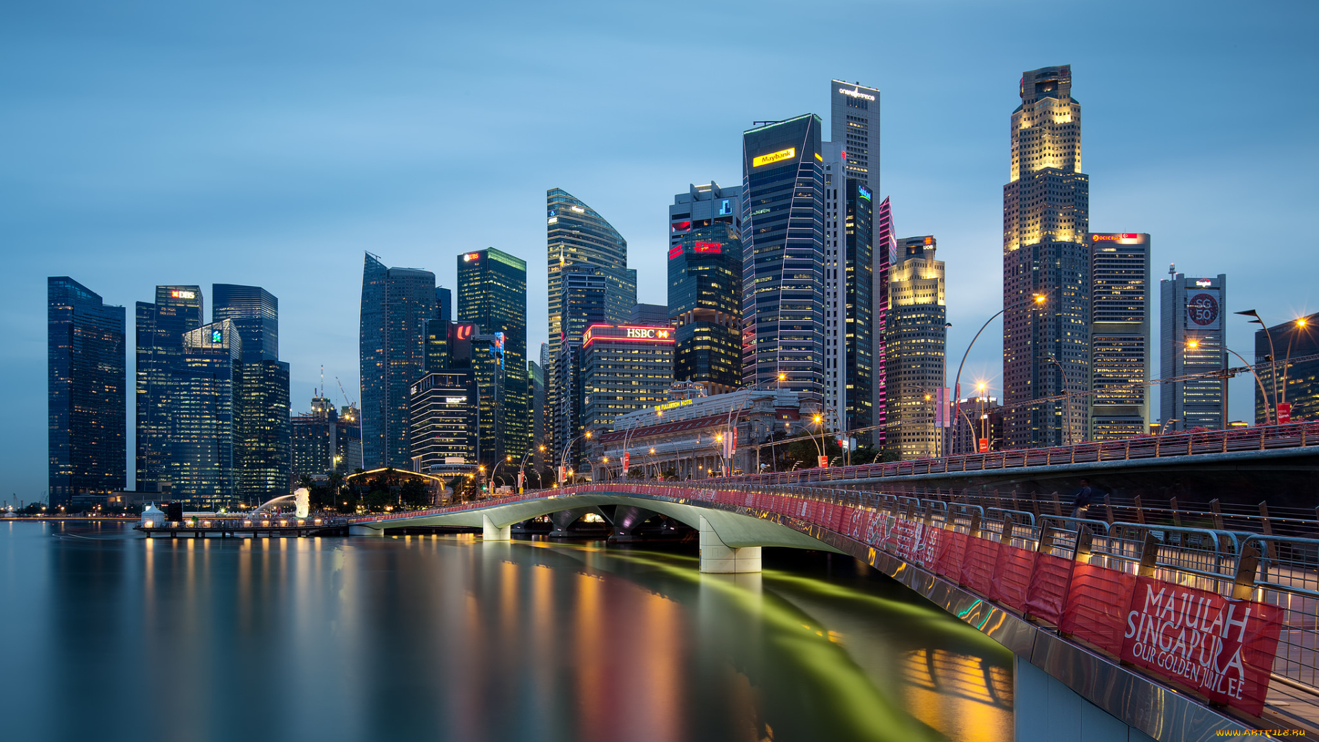 singapore, города, сингапур, , сингапур, мост, небоскребы
