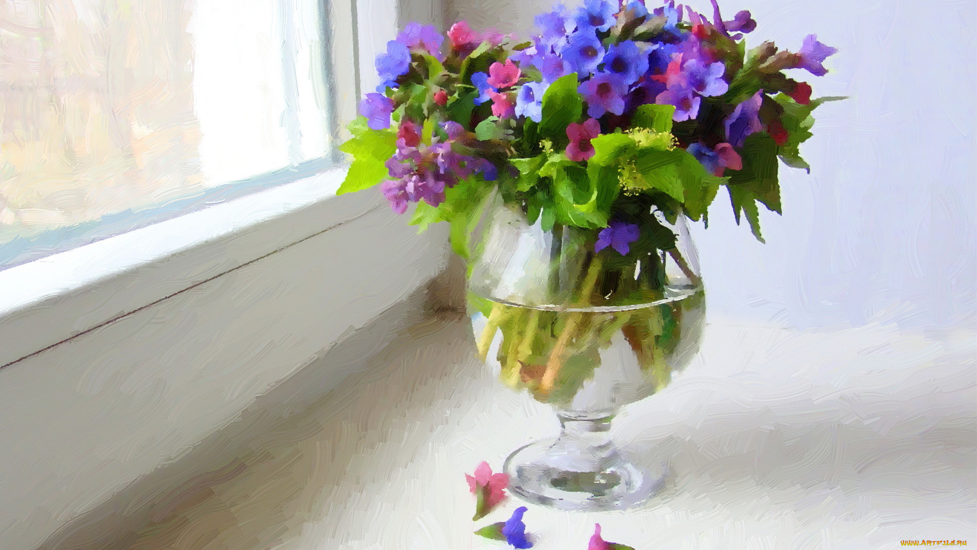 рисованные, цветы, ваза