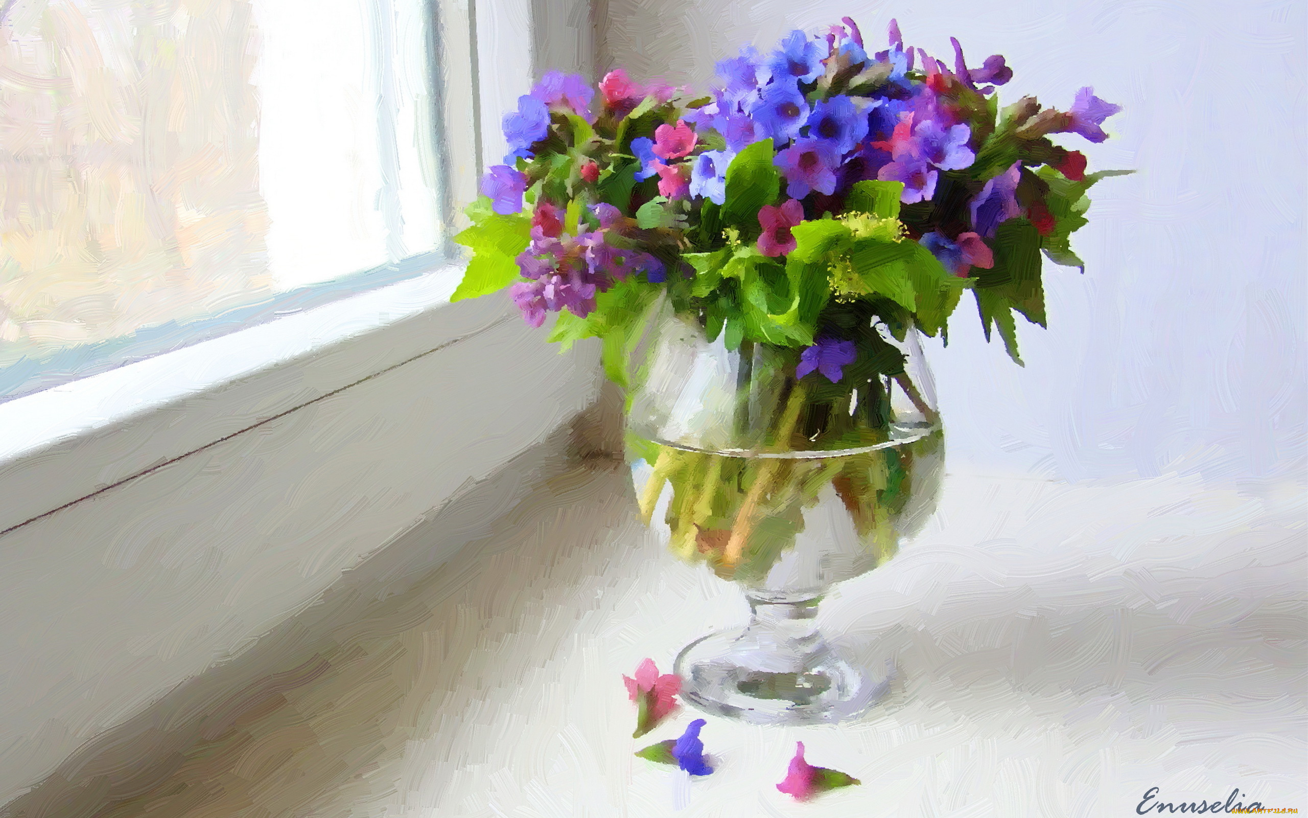 рисованные, цветы, ваза