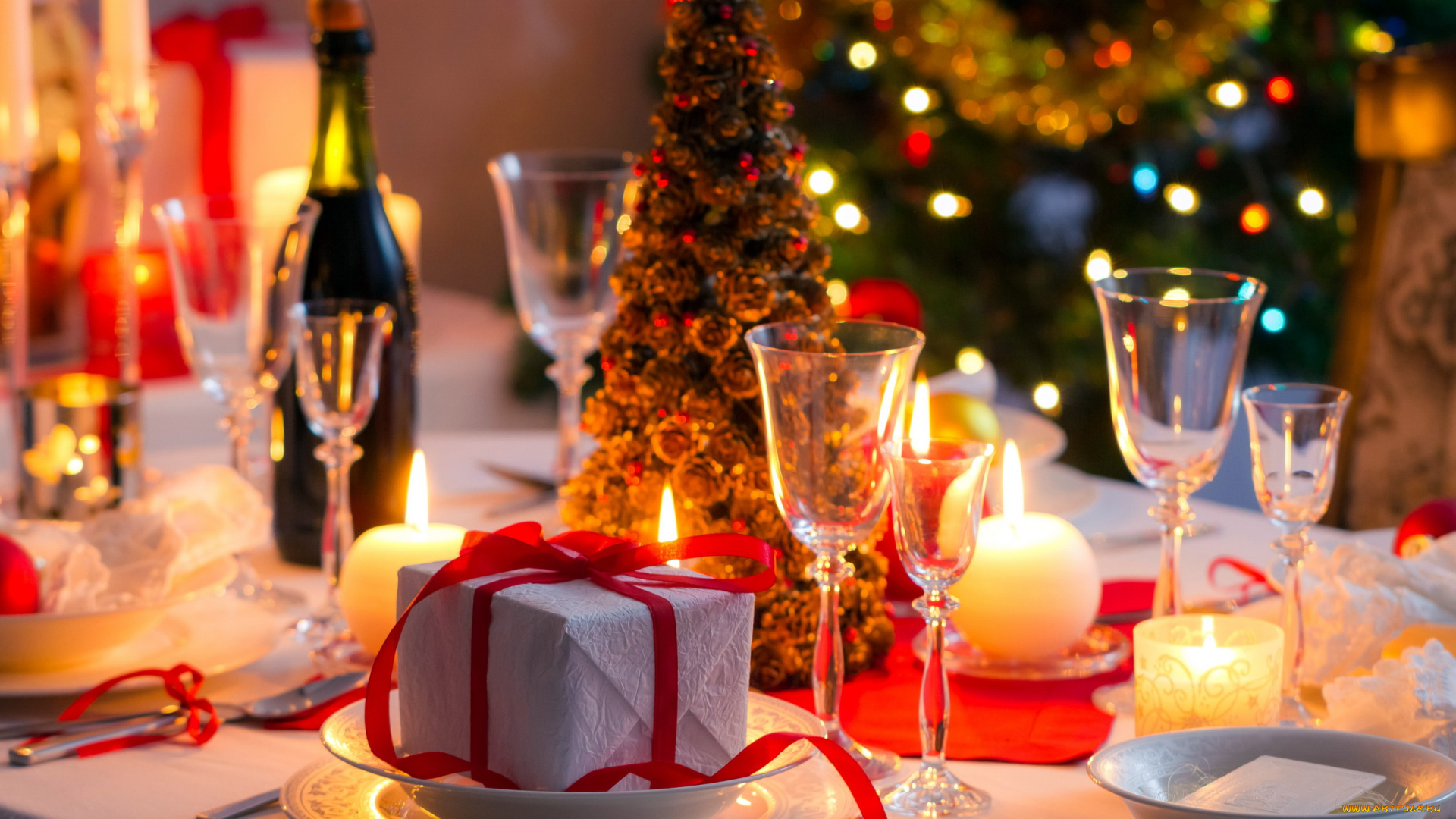 праздничные, -, разное, , новый, год, сервировка, праздник, подарок, бокалы, свечи, елка