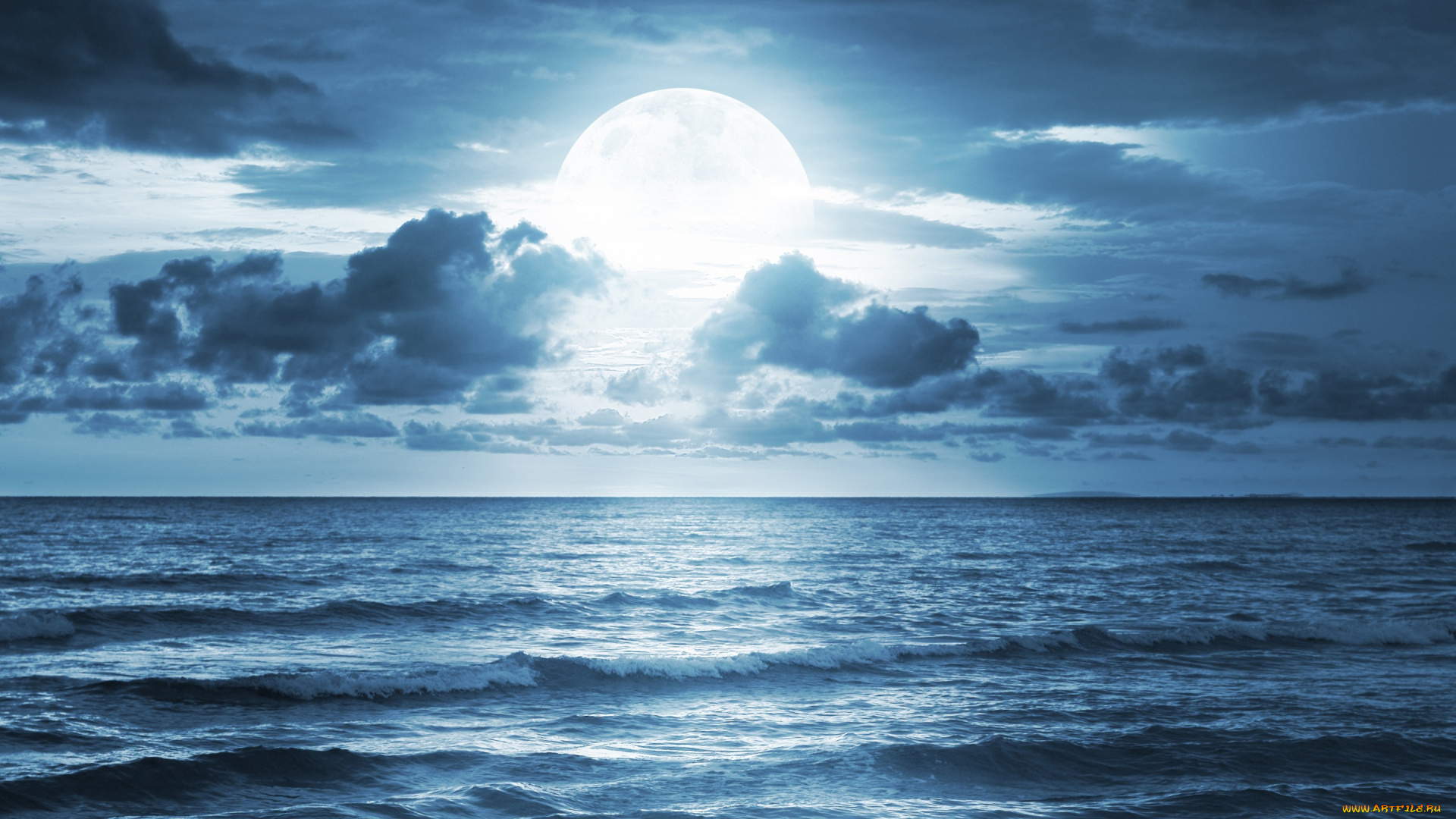 природа, моря, океаны, луна, облака, красота, небо, полночь, пейзаж