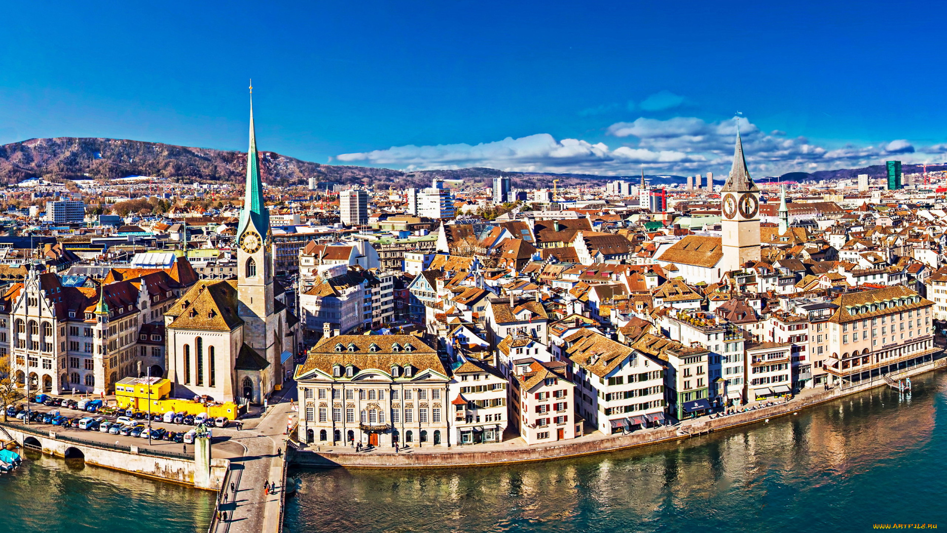 города, цюрих, , швейцария, панорама