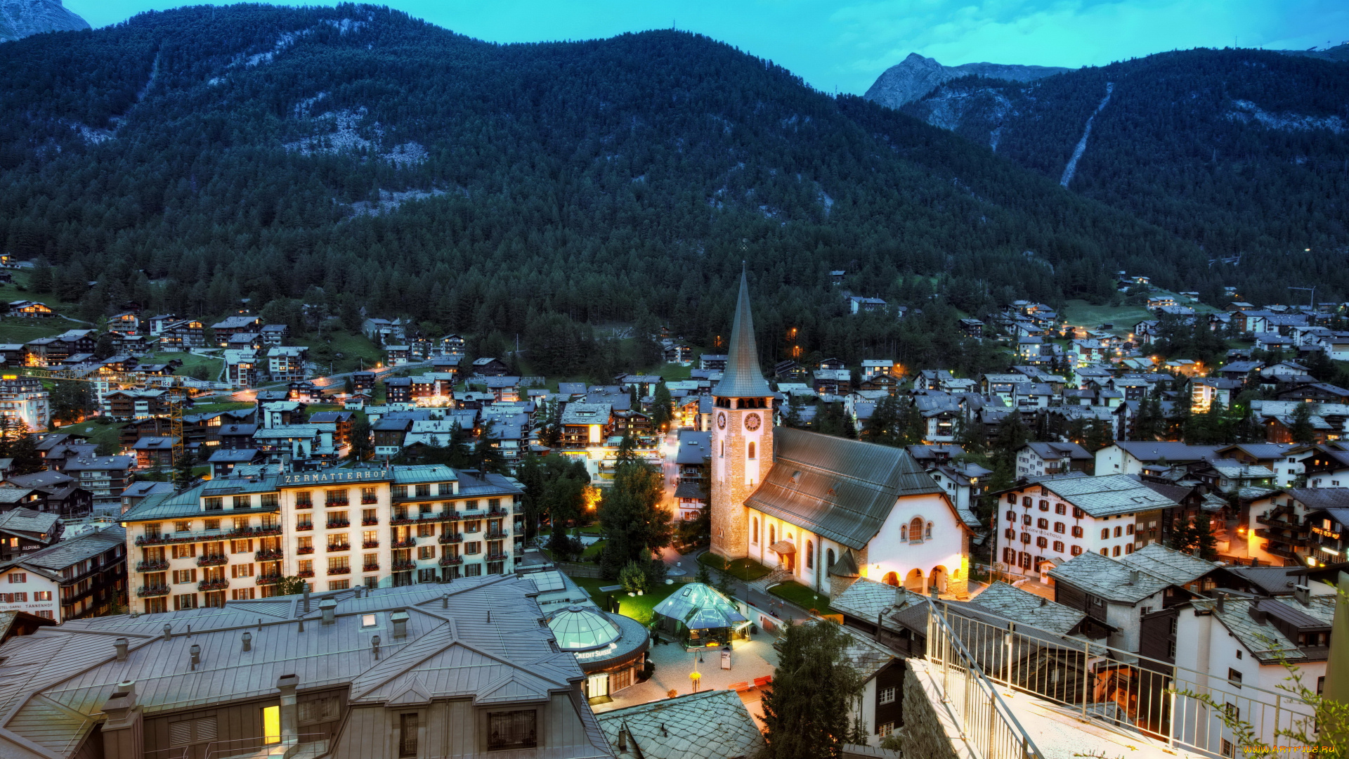 zermatt, switzerland, города, панорамы, панорама, ночь, огни
