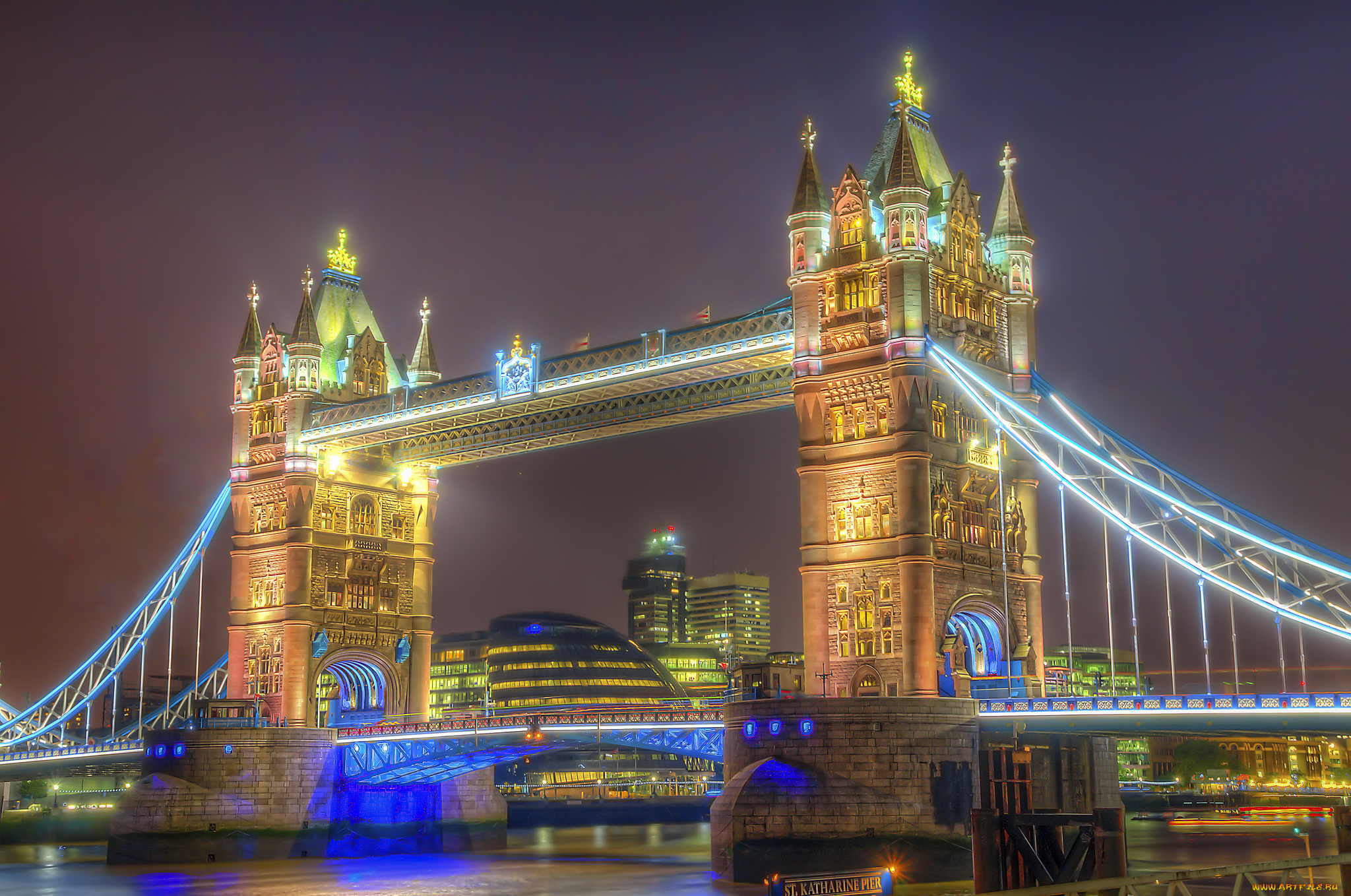tower, bridge, at, darkest, night, города, лондон, , великобритания, ночь, река, мост, огни
