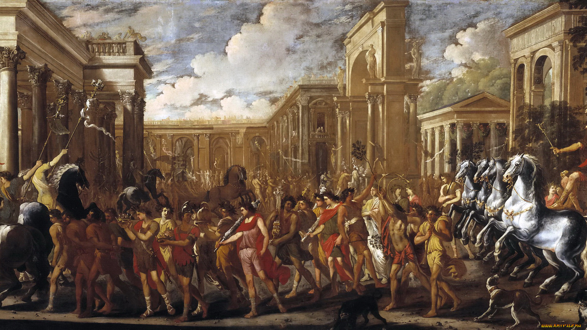 viviano, codazzi, рисованное, живопись, картина, триумфальный, въезд, веспасиана, в, рим, город, триумф