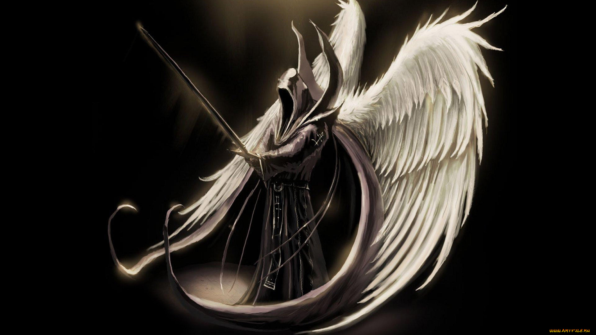 фэнтези, нежить, крылья, меч, балахон, ангел