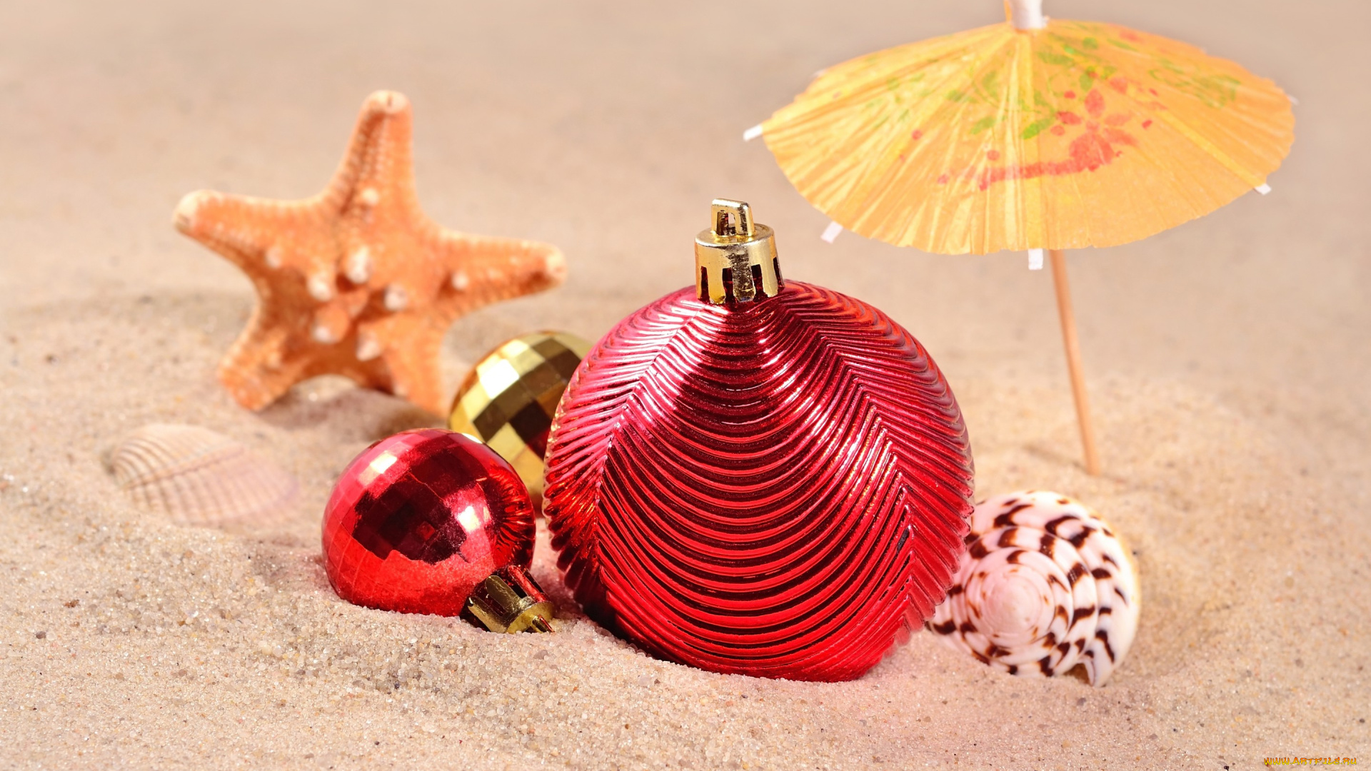праздничные, шары, новый, год, игрушки, украшения, sea, shore, sand, море, пляж, песок, ракушки, beach