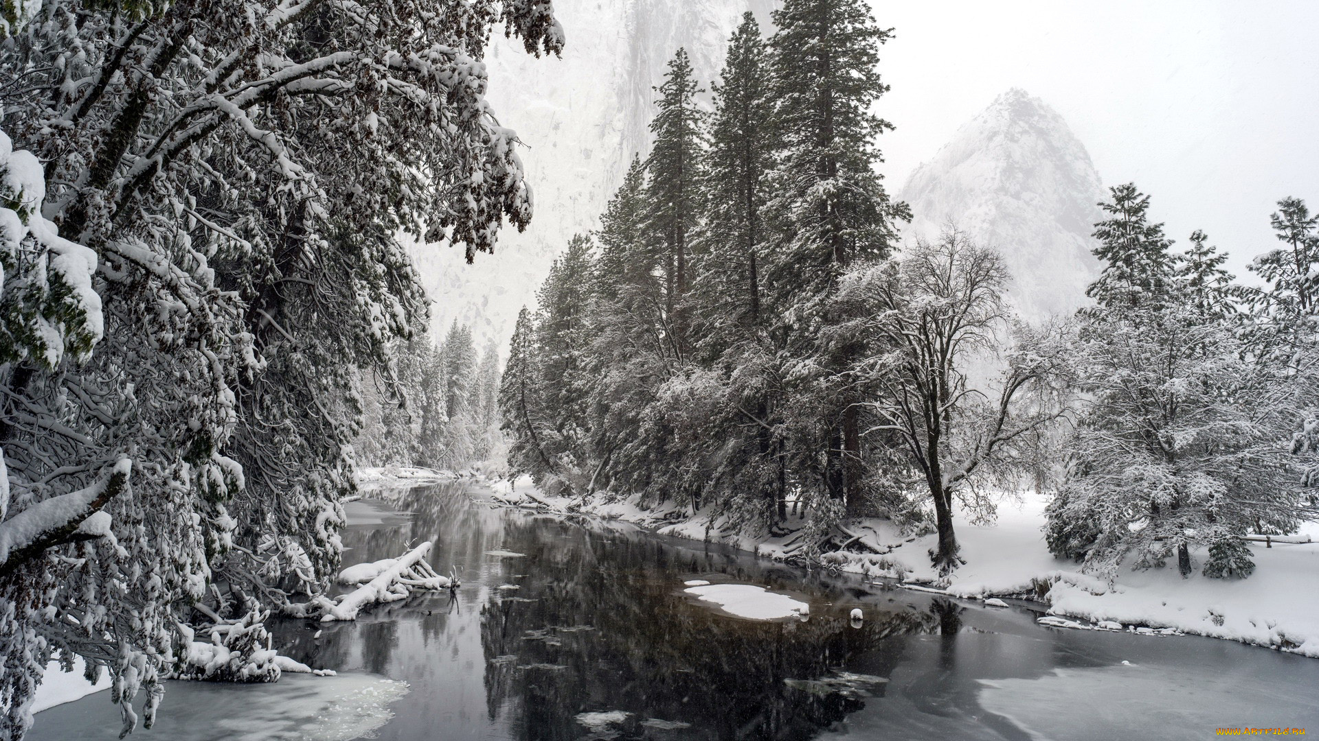 природа, реки, озера, деревья, река, зима, снег