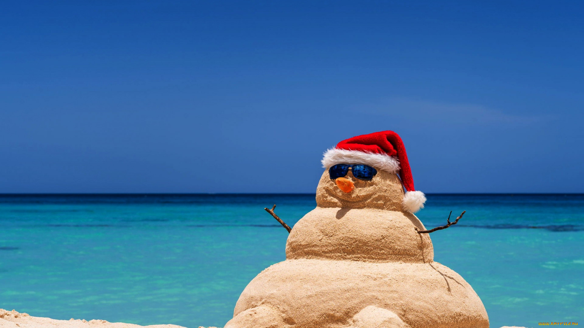 праздничные, снеговики, море, снеговик, песочный, колпак, очки