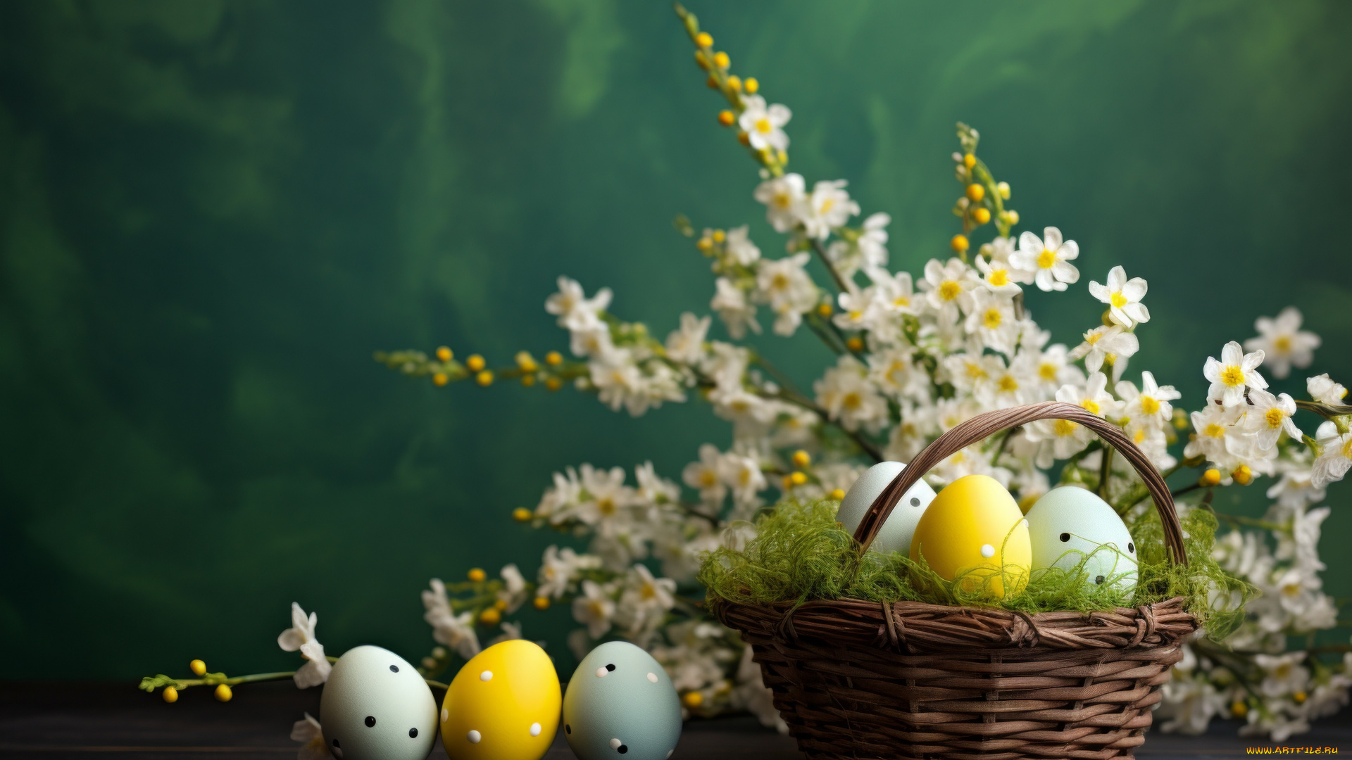 праздничные, пасха, яйца, цветы