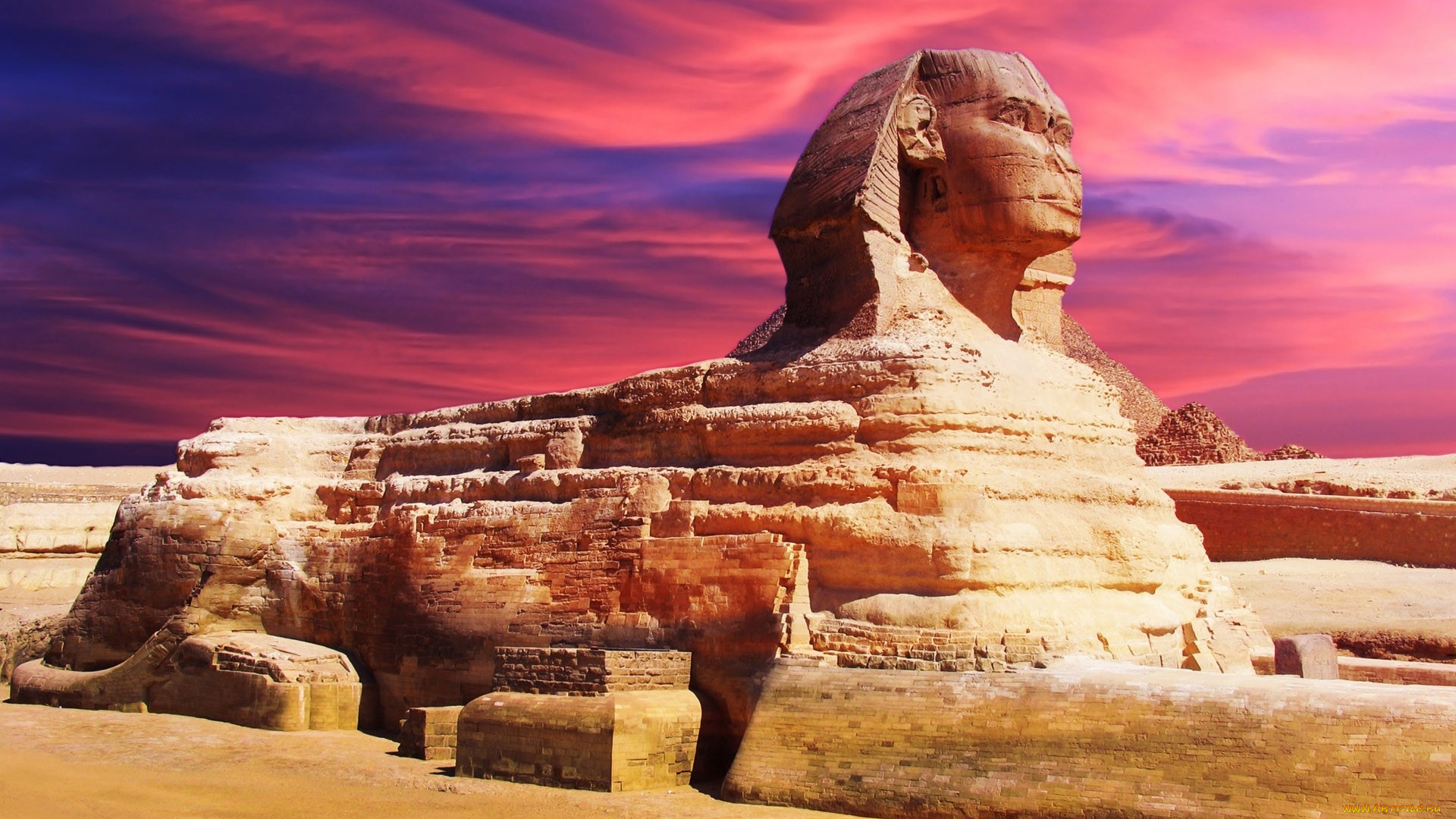 сфинкс, города, исторические, архитектурные, памятники, песок, небо, закат, краски, достопримечательность, история, египет