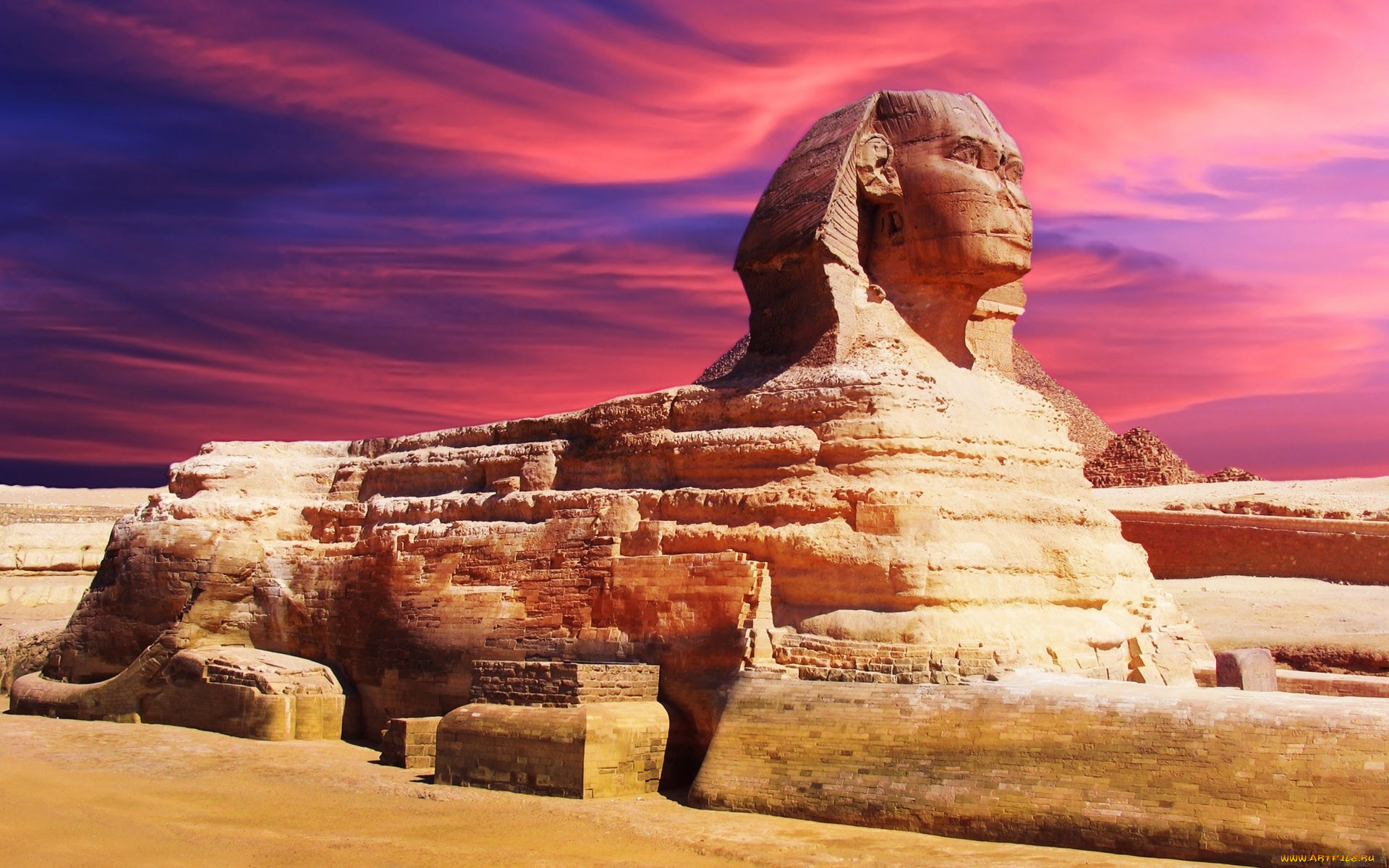 сфинкс, города, исторические, архитектурные, памятники, песок, небо, закат, краски, достопримечательность, история, египет