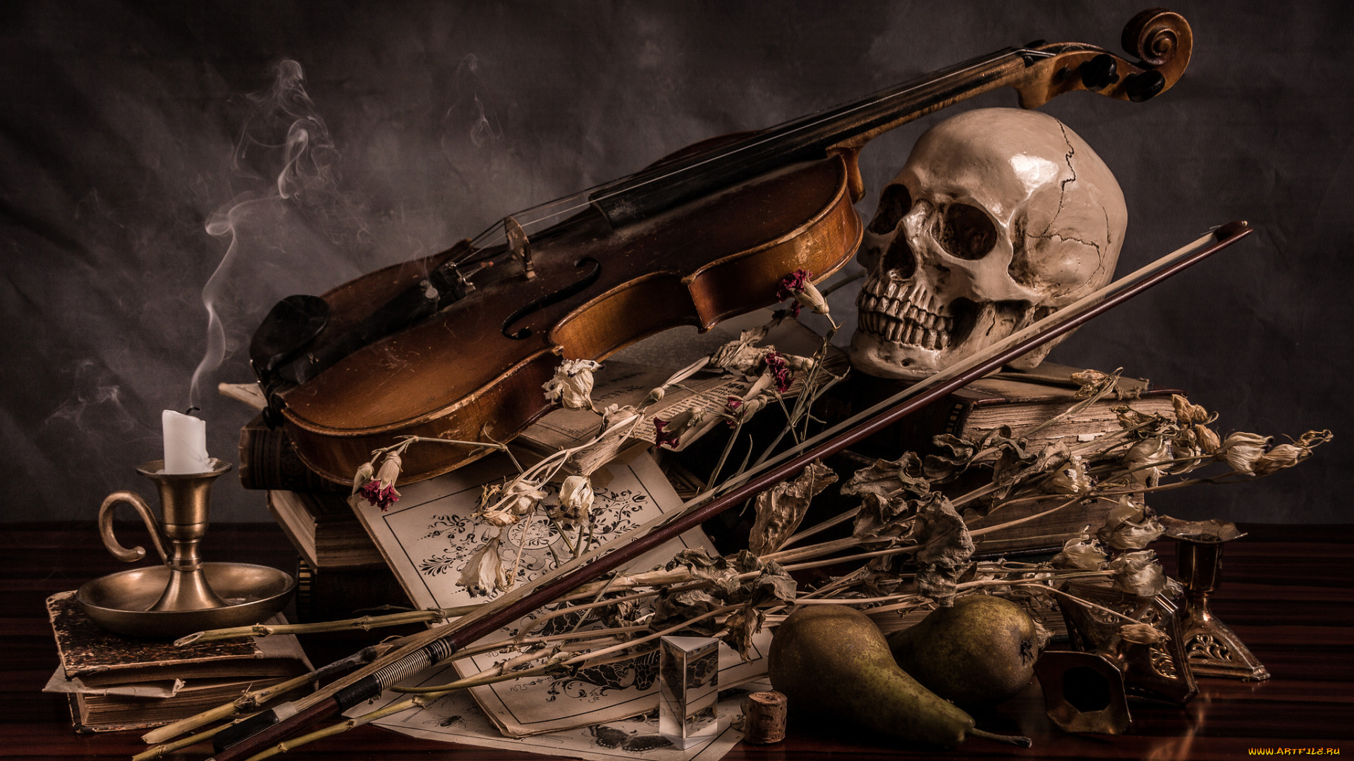 музыка, -музыкальные, инструменты, череп, скрипка