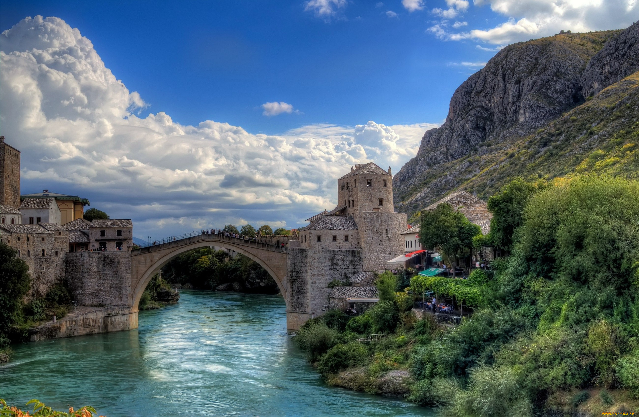 мостар, босния, города, герцеговина, река, мост, mostar, bosnia, and, herzegovina, и, старый, скала