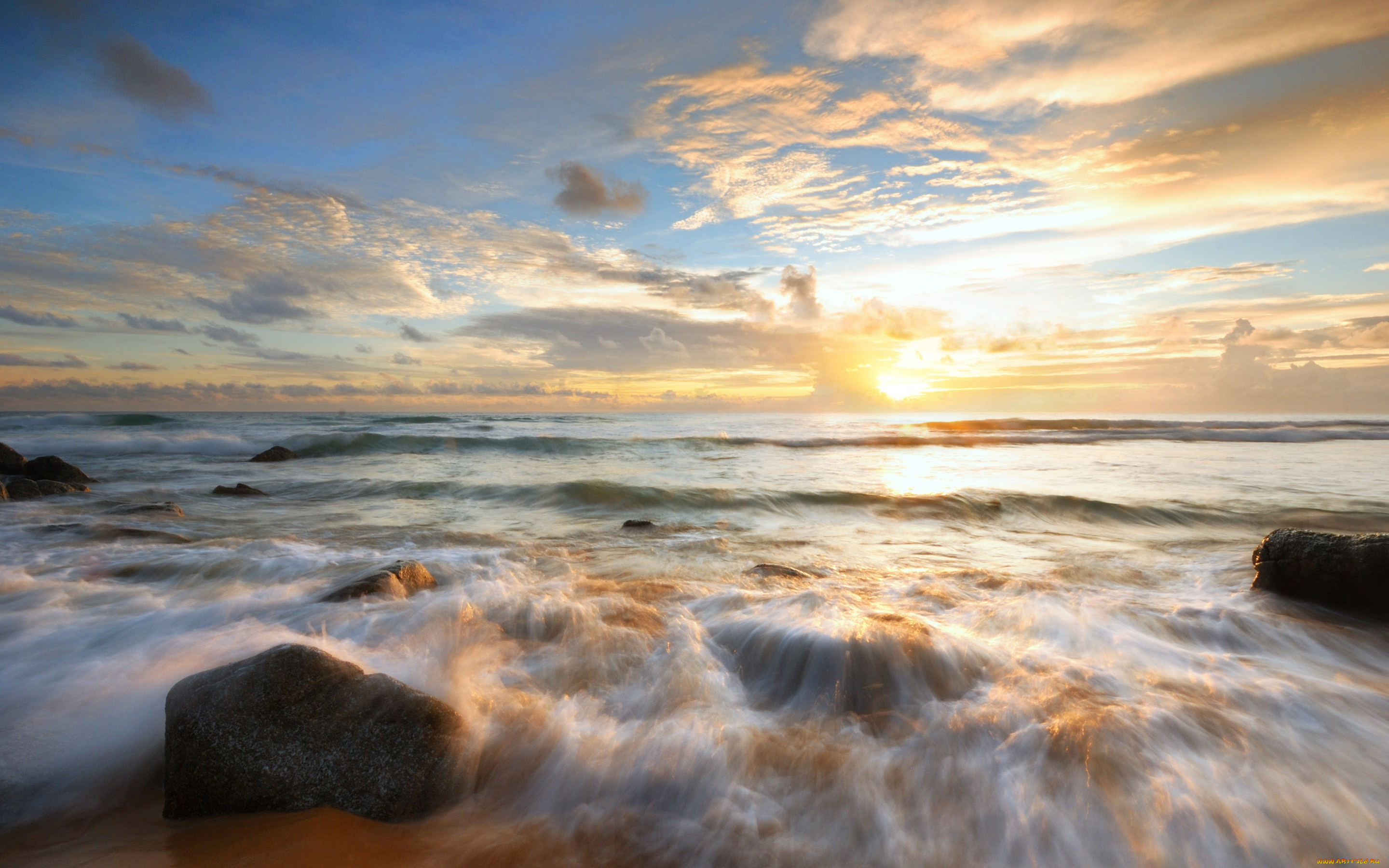 природа, моря, океаны, summer, лето, wave, sea, пляж, beautiful, камни, закат, beach, песок, море, sand, sunset, волны, seascape