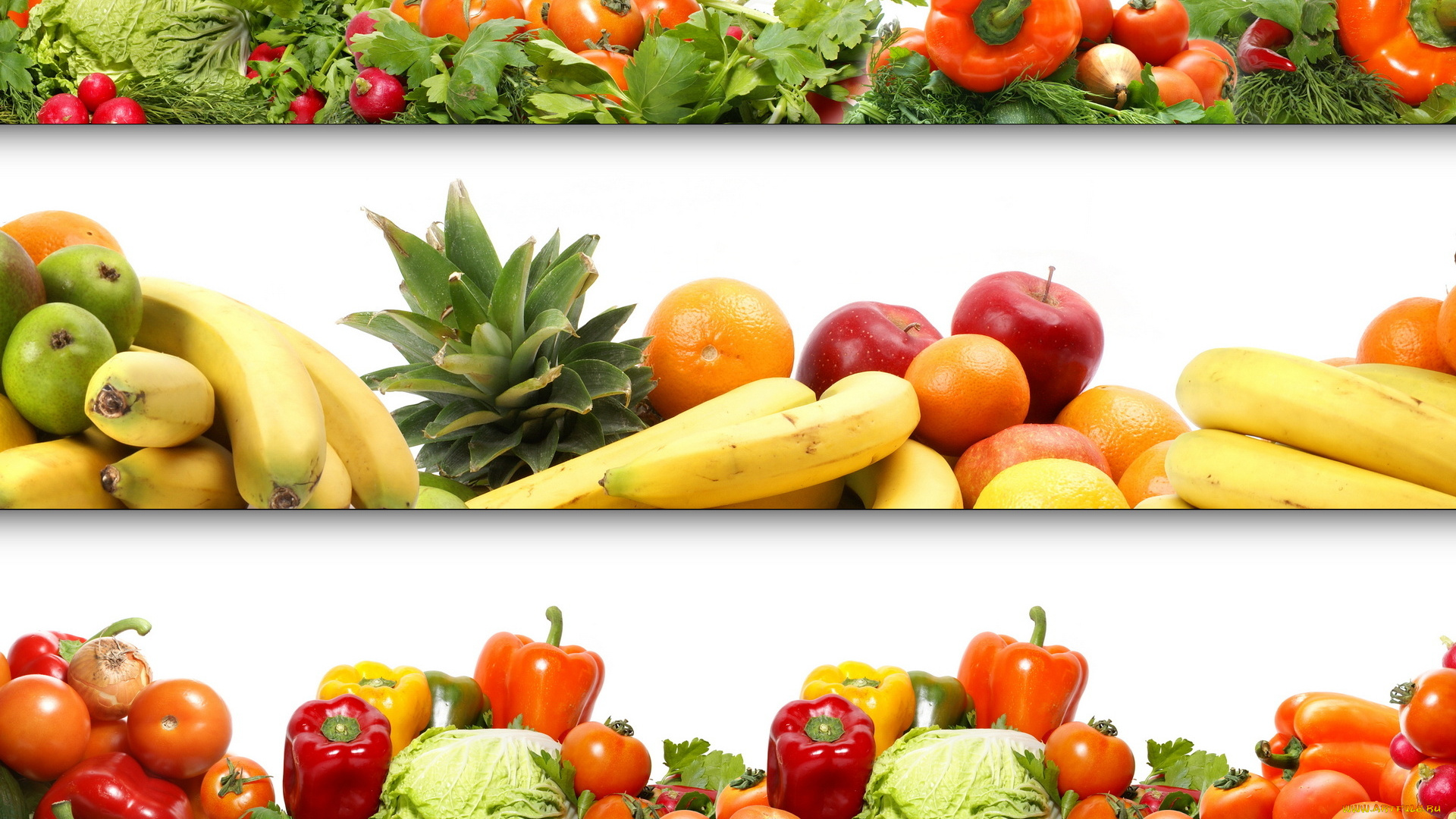 еда, фрукты, овощи, вместе, помидоры, перец, бананы, яблоки, зелень, томаты