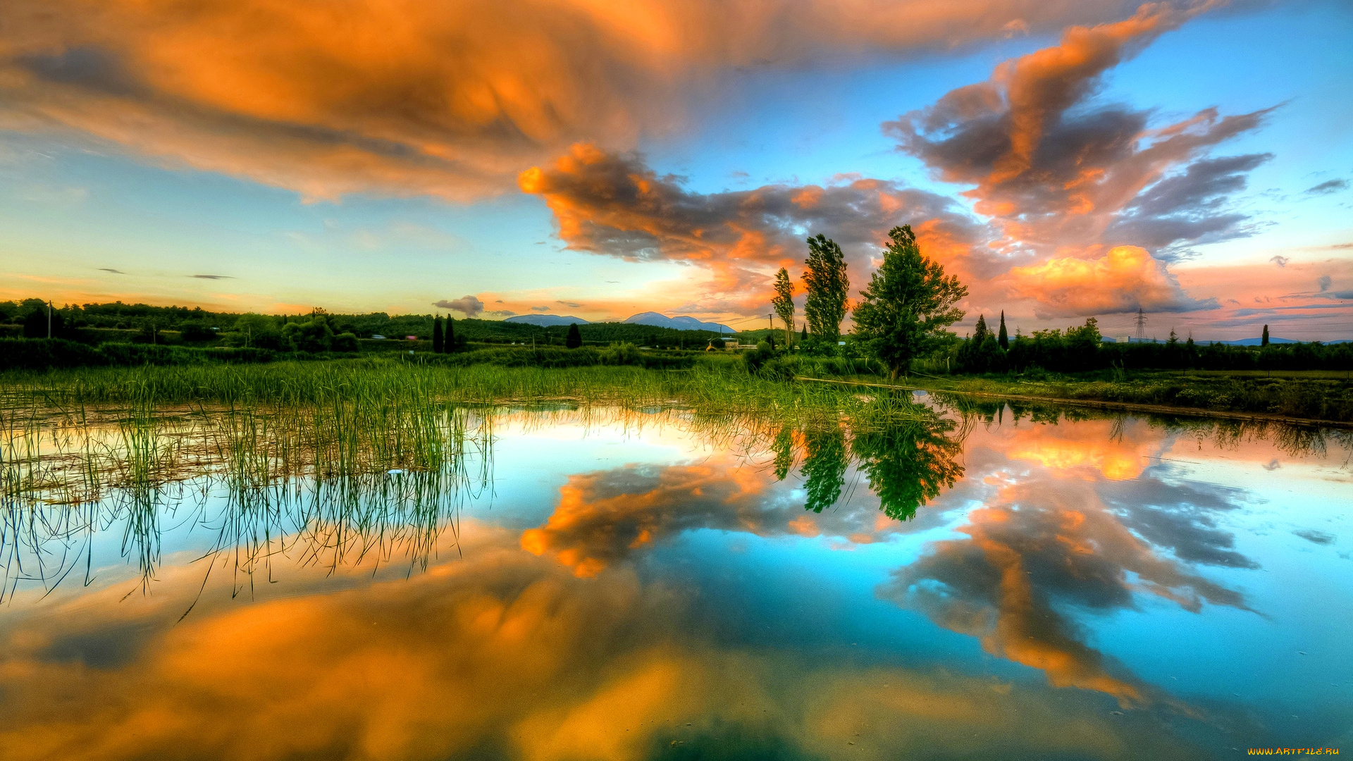 lake, in, reflection, природа, реки, озера
