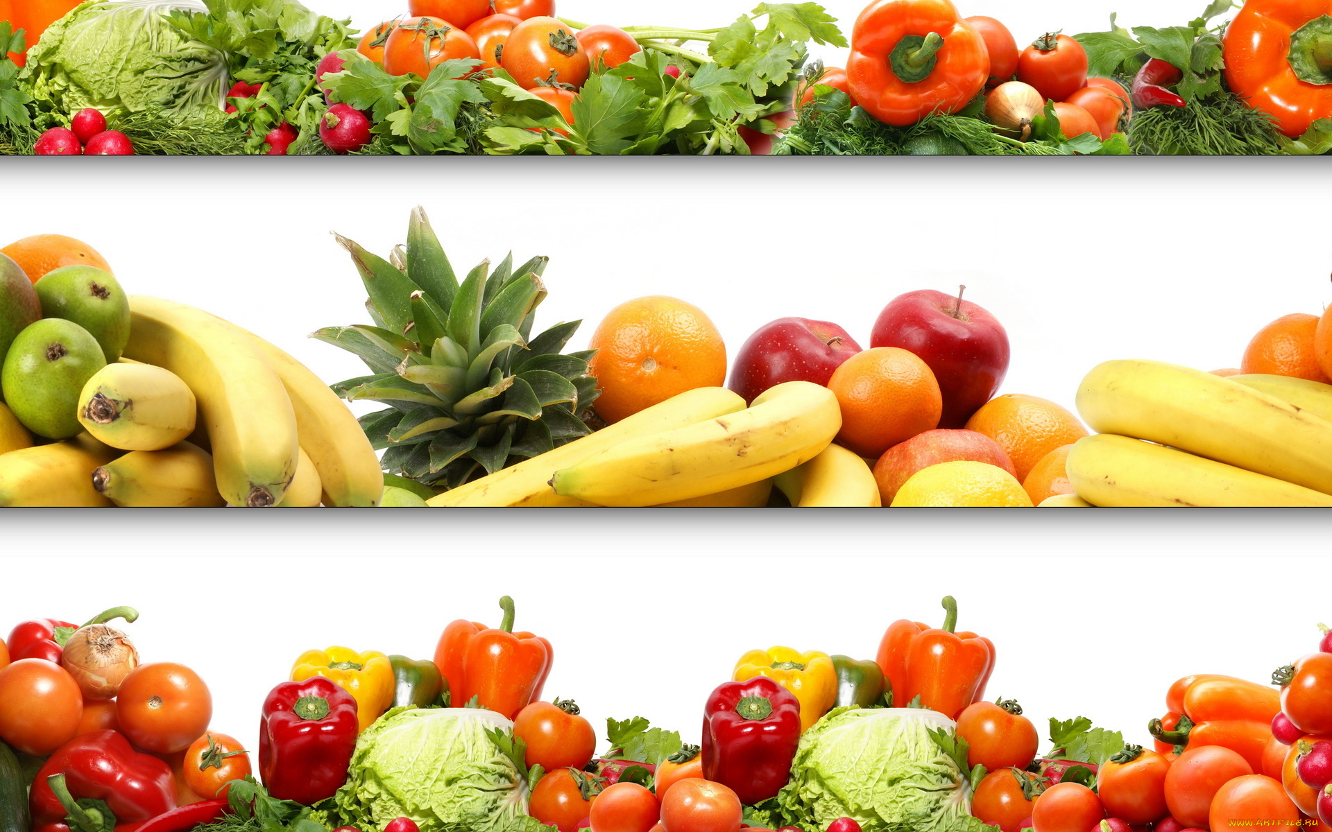 еда, фрукты, овощи, вместе, помидоры, перец, бананы, яблоки, зелень, томаты