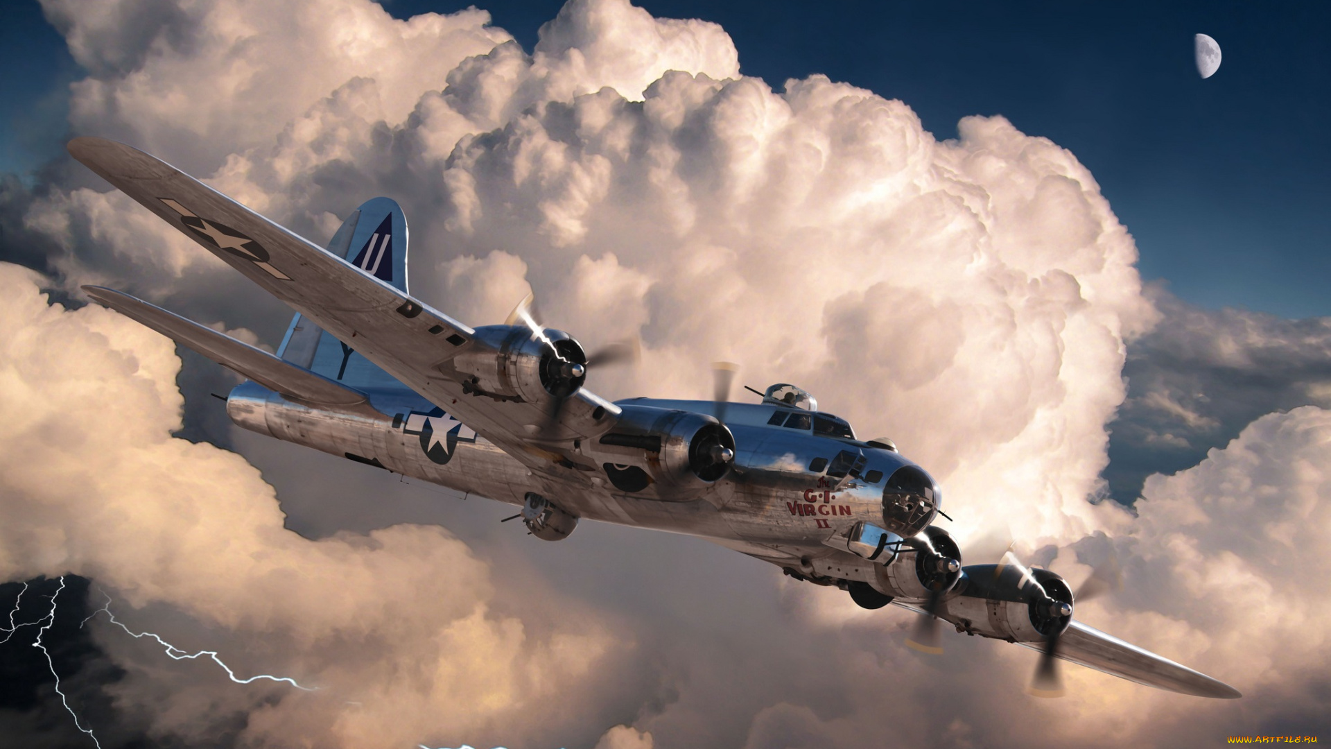 b-17g, авиация, боевые, самолёты, бомбардировшщик, облака, полет