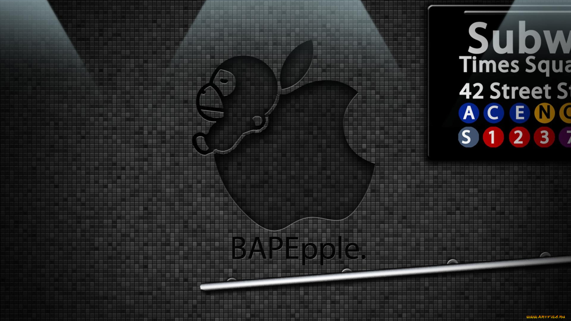 компьютеры, apple, поручень, стена, мозаика, яблоко, логотип, обезьяна