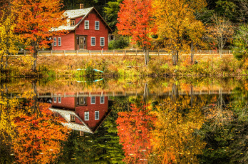 Картинка природа реки озера осень тишина озеро отражение листья парк деревья дом