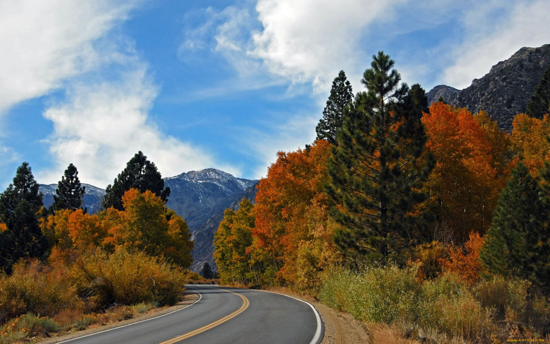 природа, дороги, горы, осень, деревья