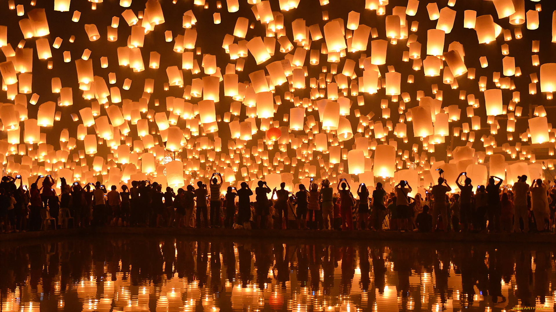разное, -, другое, loi, krathong, festival, thailand, ночь, floating, lanterns, фонарики, праздник