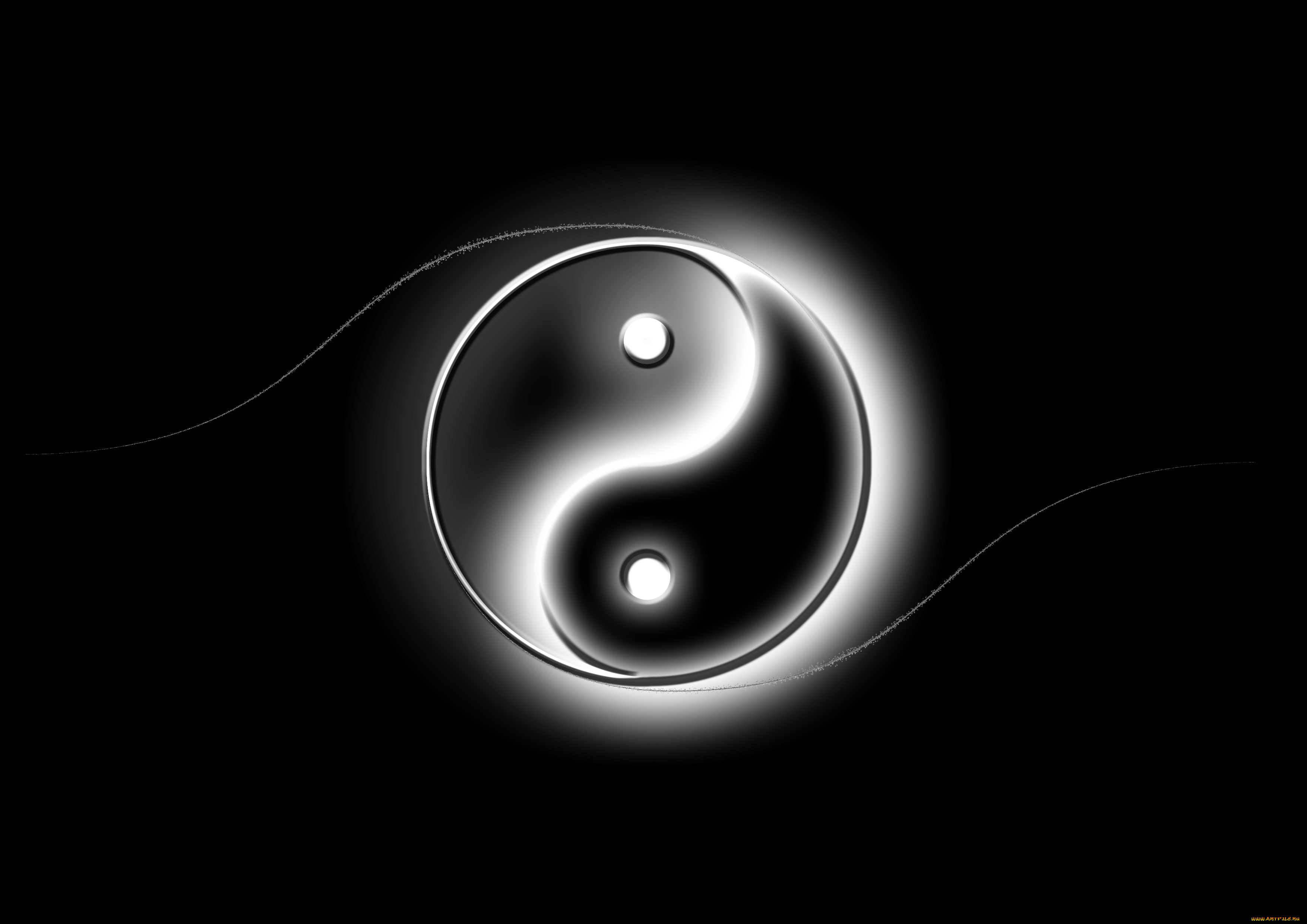 3д, графика, инь-Янь, , yin, yang, фон, логотип
