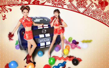 Картинка автомобили авто+с+девушками девушки автомобиль азиатки улыбка шары