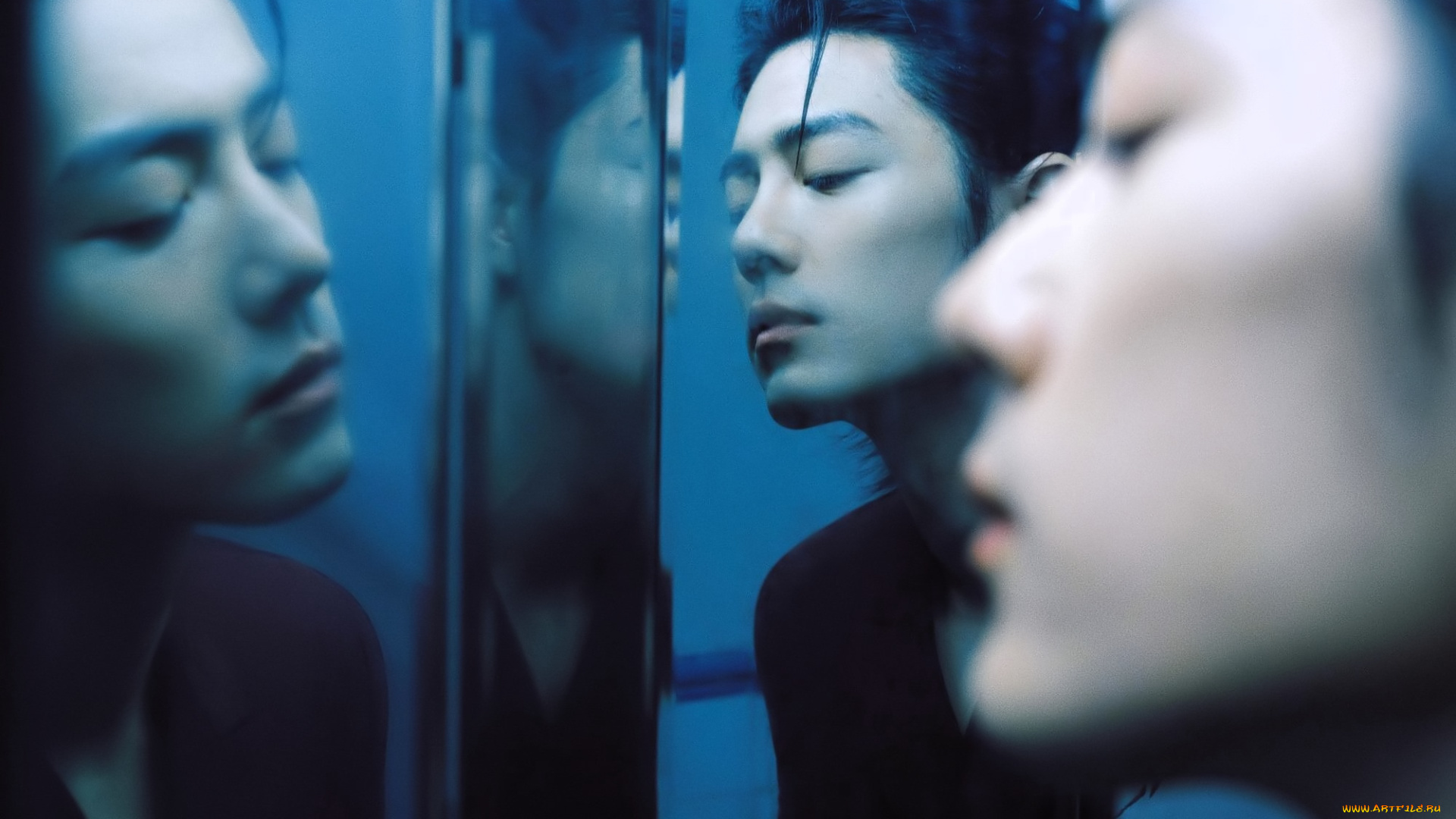 мужчины, xiao, zhan, актер, лицо, зеркало