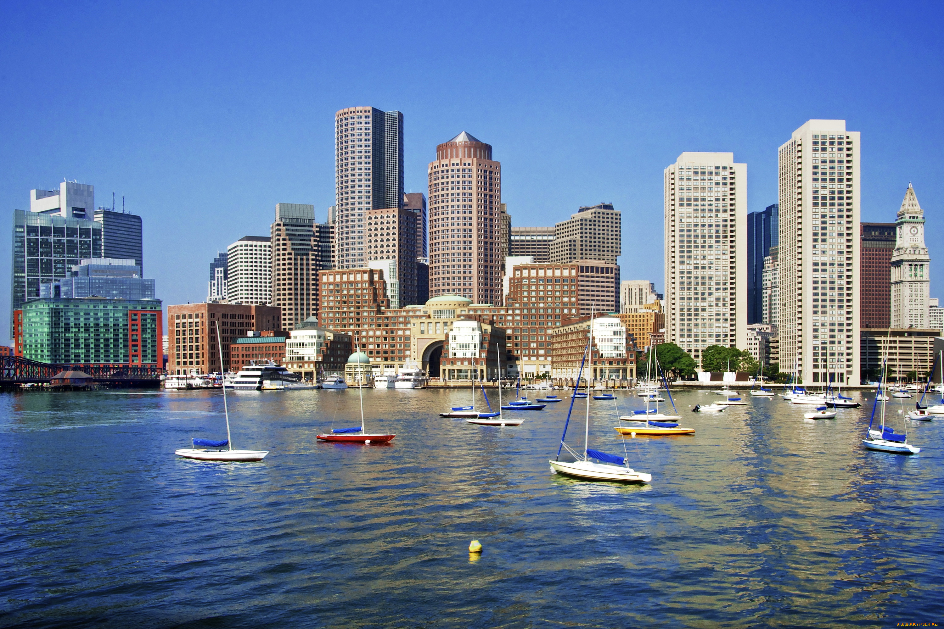 бостон, города, бостон, , сша, река, небоскребы, яхты