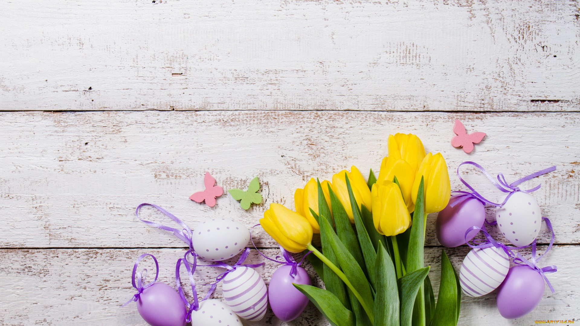 праздничные, пасха, tulips, easter, eggs, flower, yellow