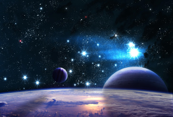 Картинка космос арт спутник свет звезды планета вселенная небо орбита