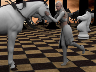 Картинка 3д+графика люди+ people лошадь мужчина взгляд фон шахматы
