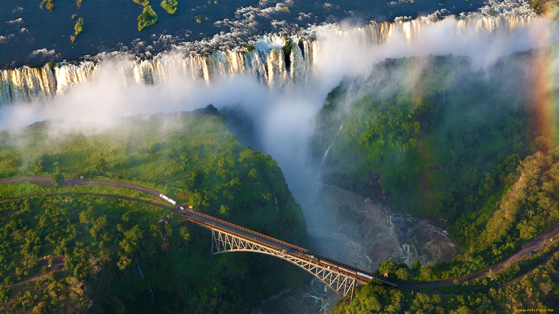 водопад, в, африке, природа, водопады, вид, сверху, wallhaven, мост, африка, пейзаж, водопад