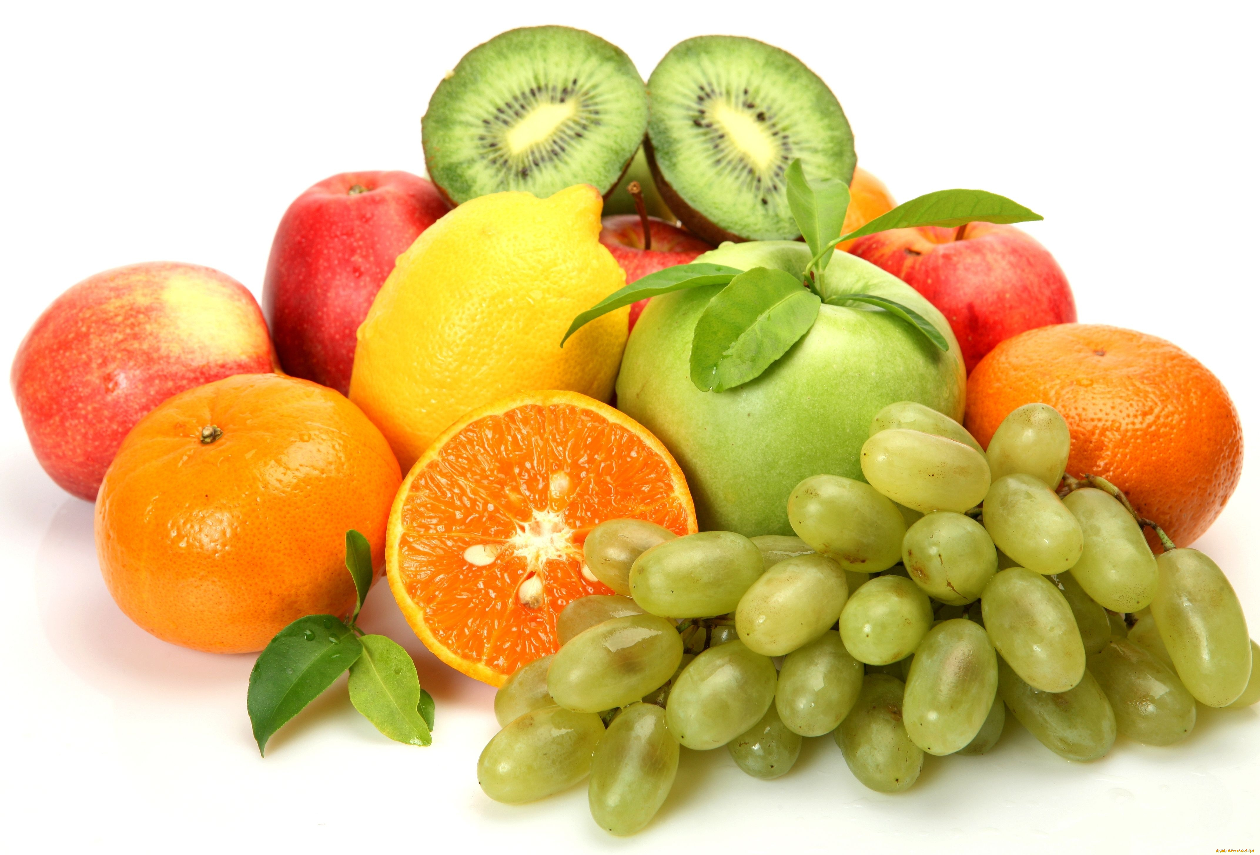 еда, фрукты, ягоды, яблоки, виноград, мандарины, лимон, киви