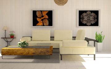 Картинка 3д графика realism реализм стол картины растение диван