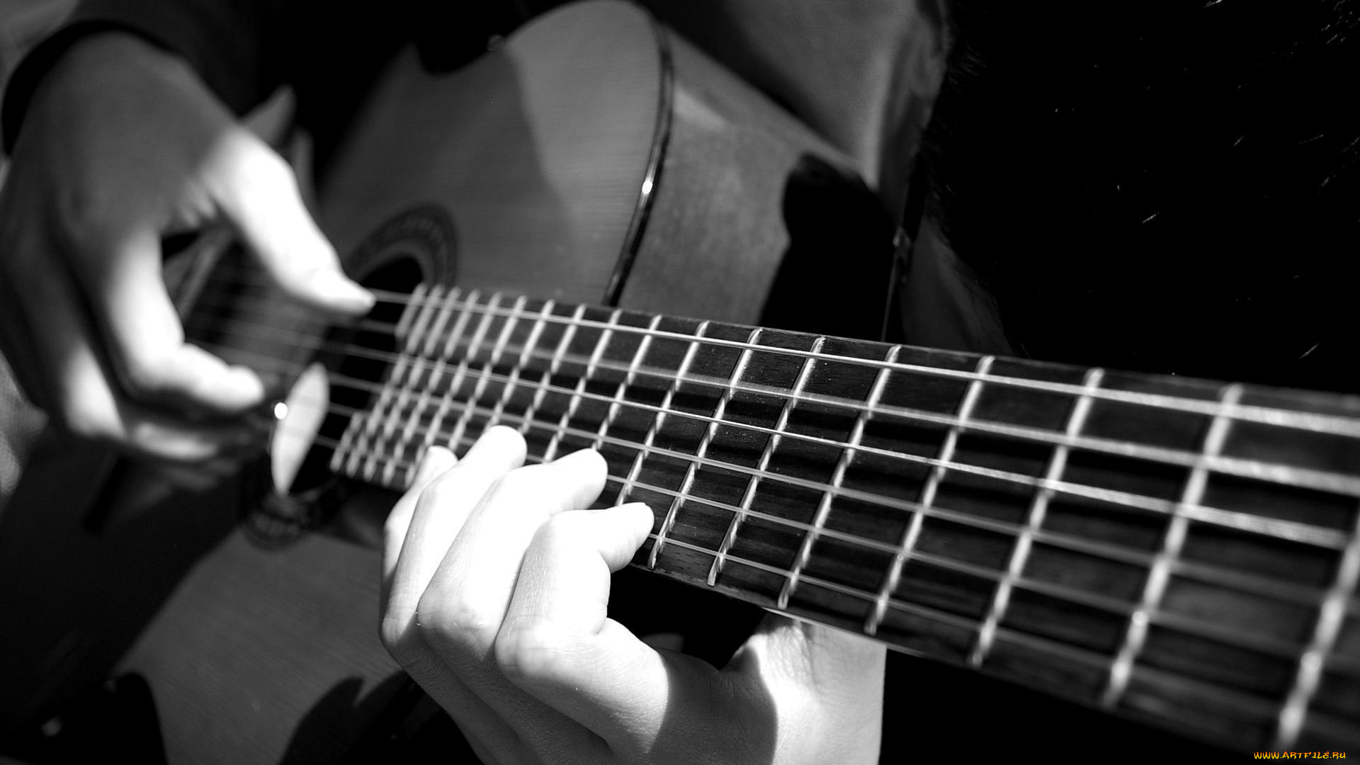 музыка, -музыкальные, инструменты, руки, гитара, черно, белое, фото