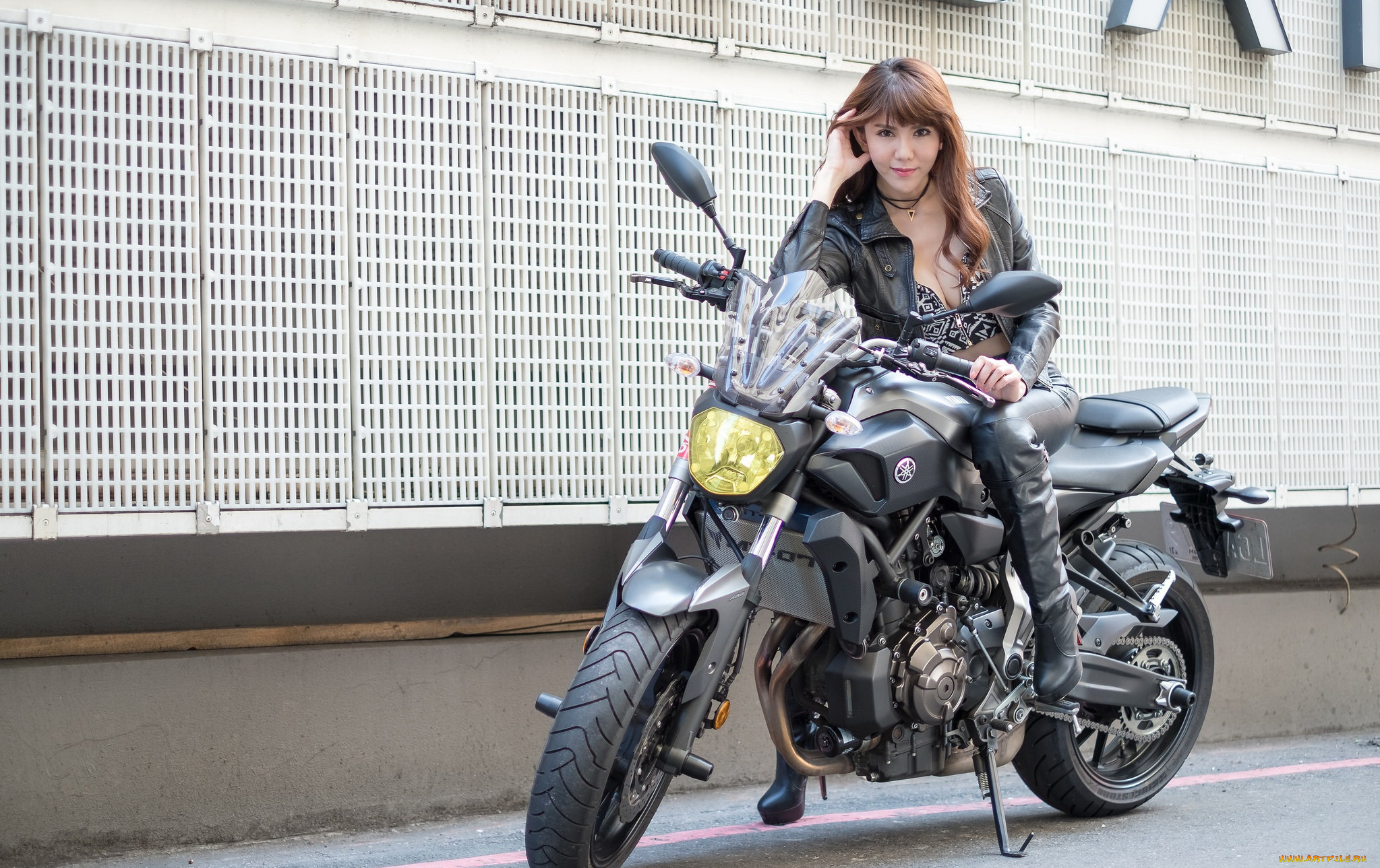 мотоциклы, мото, с, девушкой, азиатка, девушка, мотоцикл