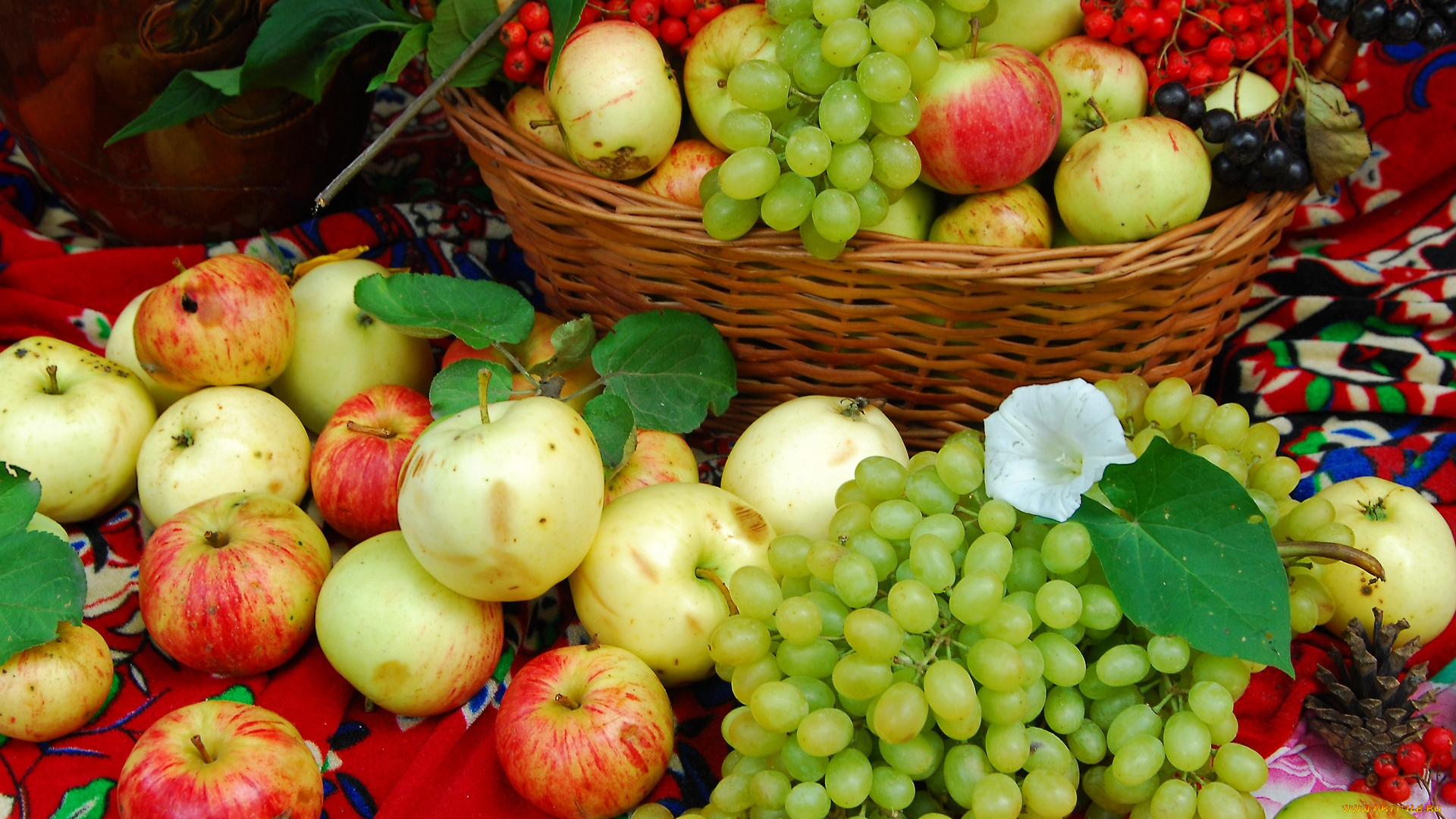еда, фрукты, ягоды, виноград, яблоки