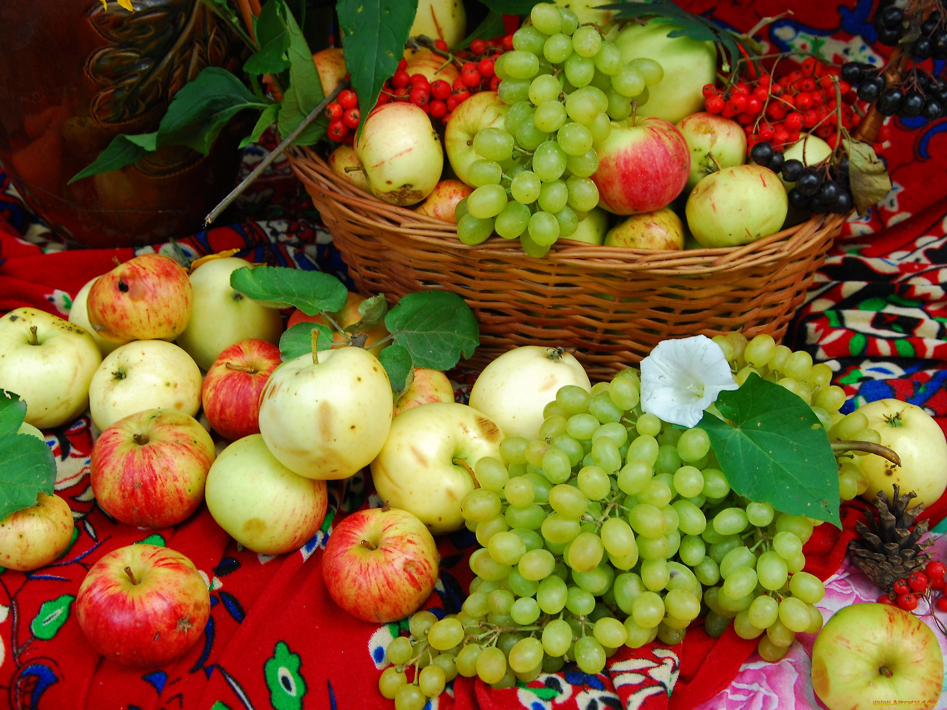 еда, фрукты, ягоды, виноград, яблоки