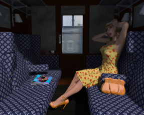 Картинка 3д+графика люди+ people поезд купе взгляд девушка