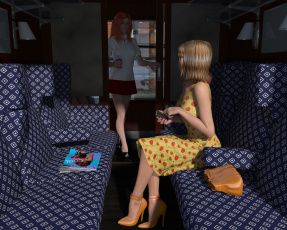 Картинка 3д+графика люди+ people поезд взгляд девушки купе