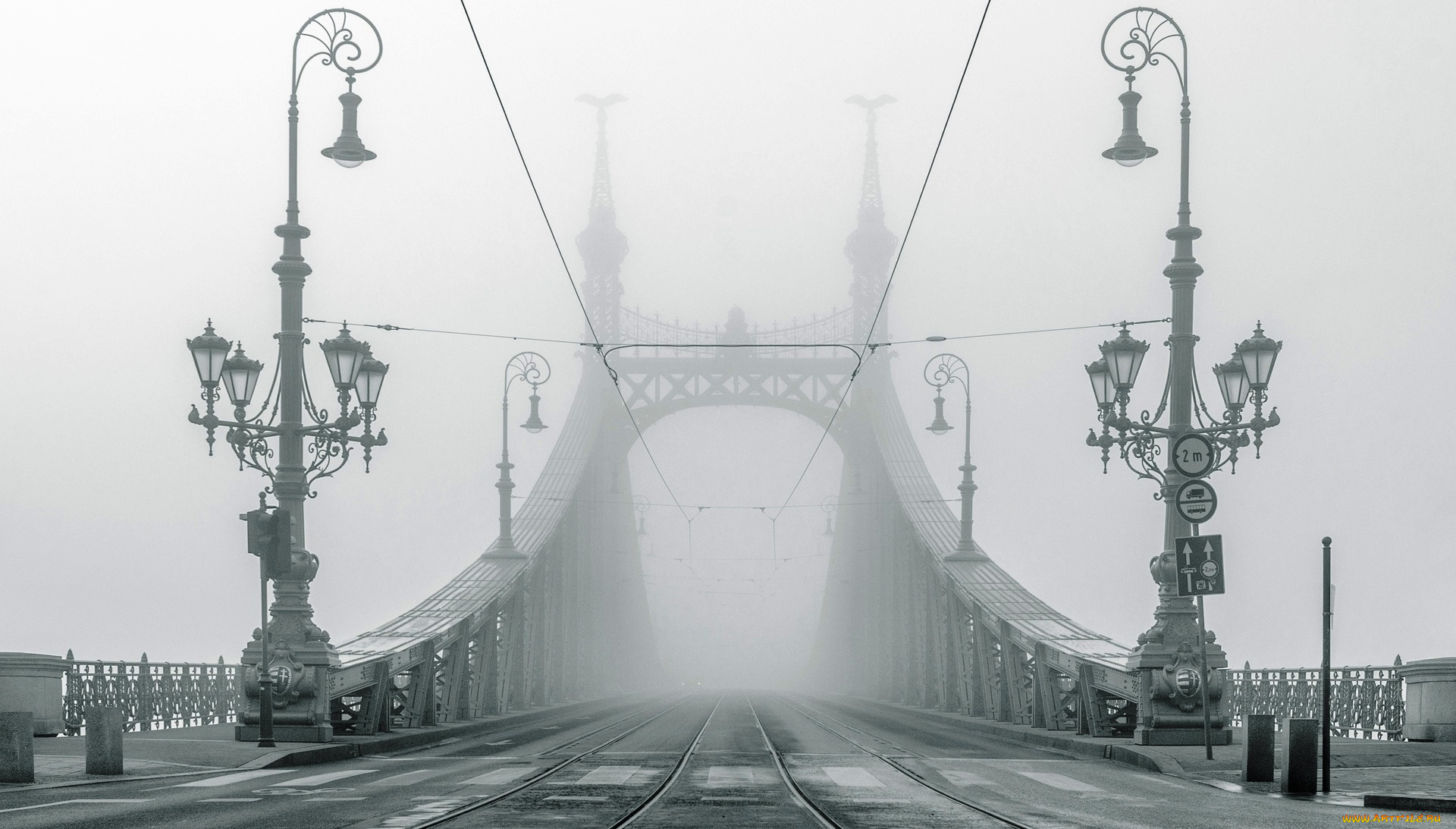 мост, свободы, через, дунай, , будапешт, города, будапешт, , венгрия, фонари, утро, туман, мост
