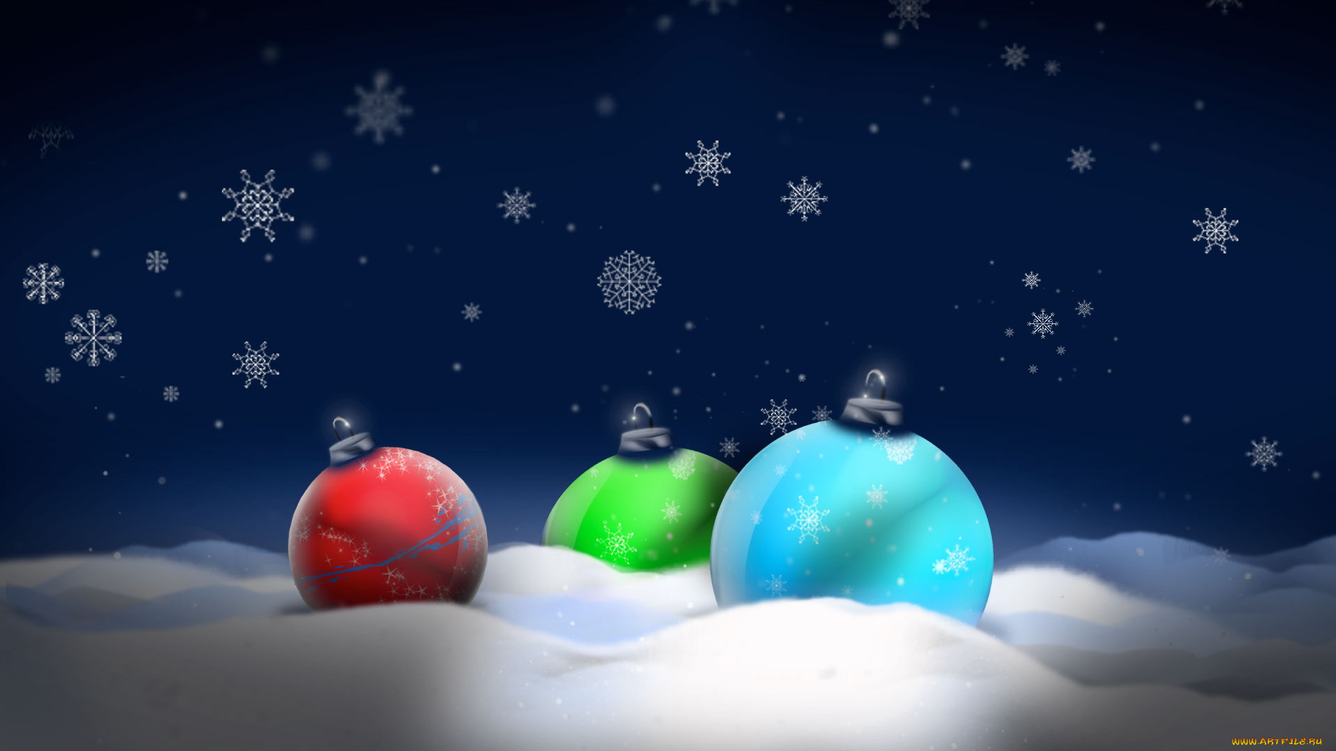 праздничные, векторная, графика, новый, год, шары, снег