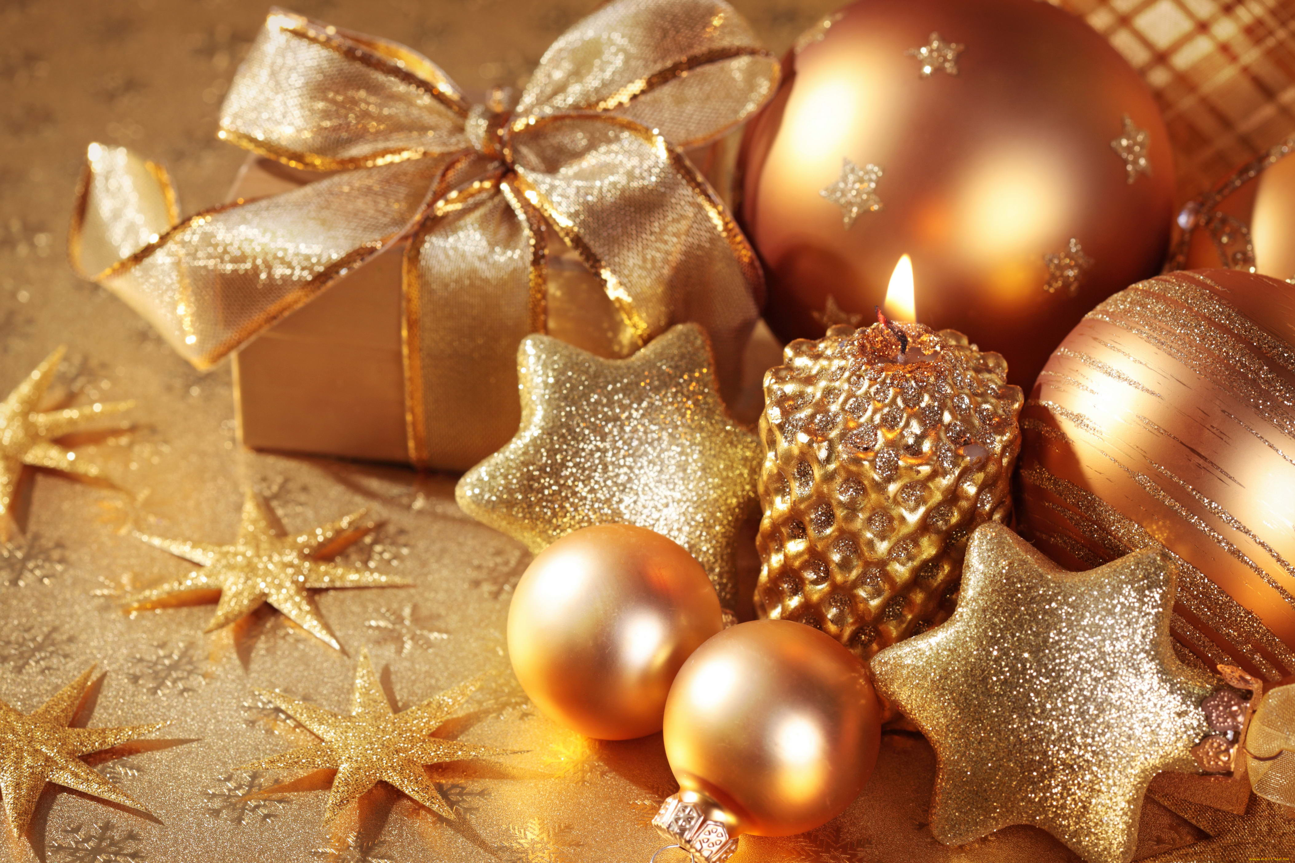 праздничные, украшения, звезды, шарики, свеча, подарки