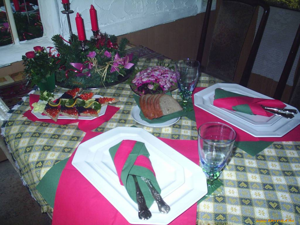рождественский, стол, еда, сервировка