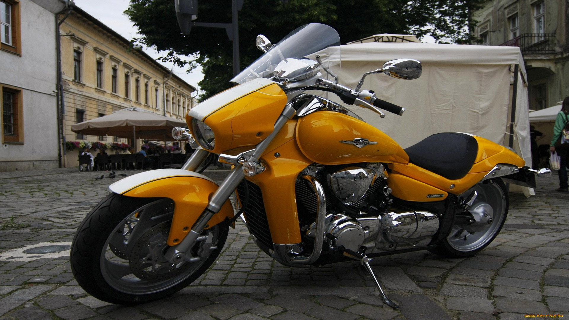 мотоциклы, unsort, мотоцикл, желтый, улица