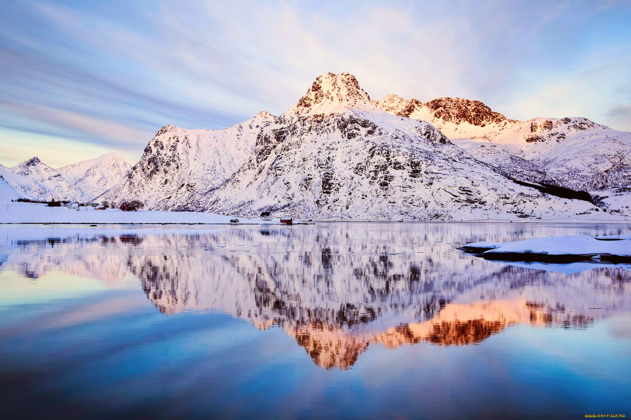 природа, реки, озера, норвегия, горы, зима, снег, небо, отражения