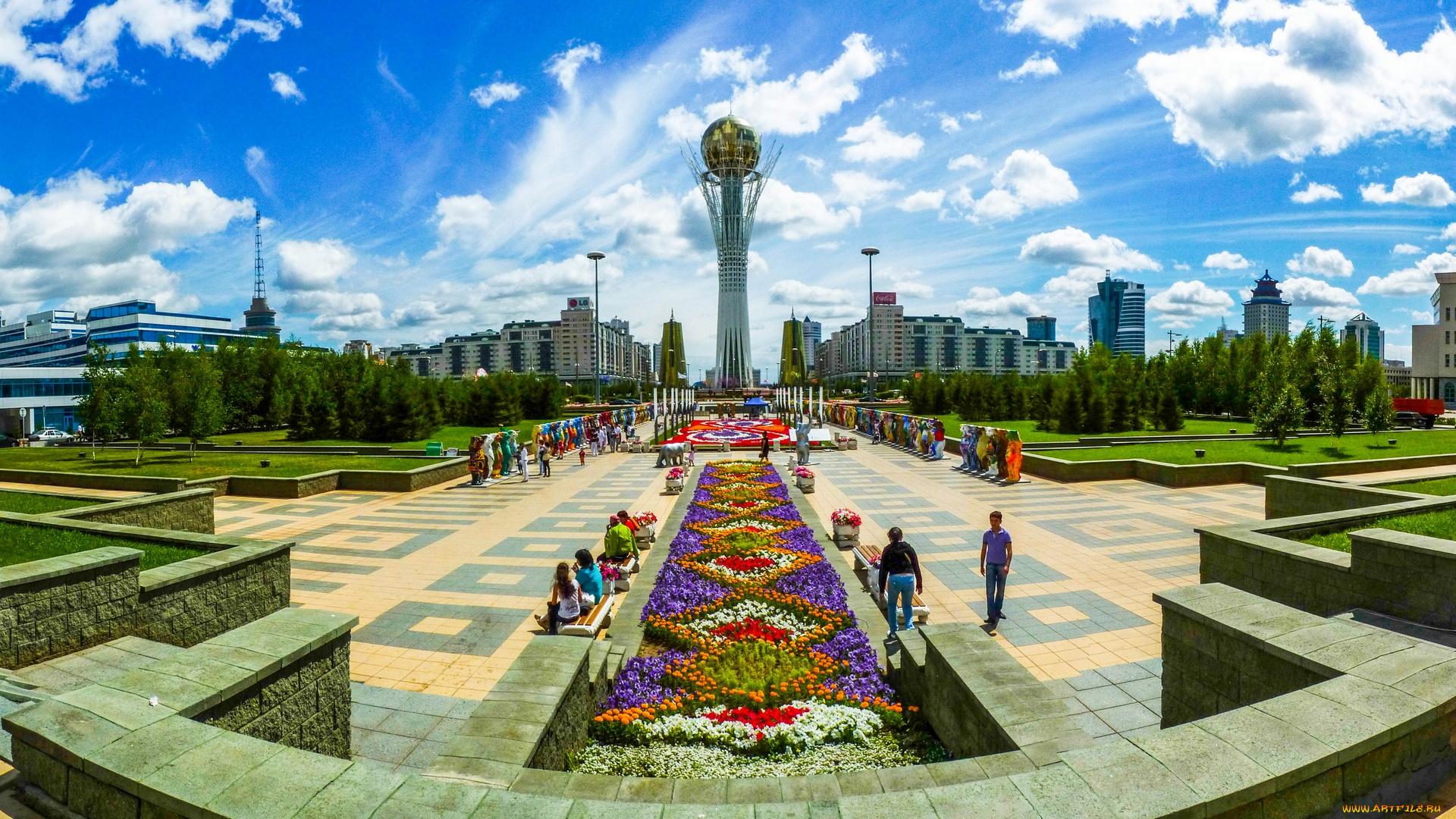 города, астана, , казахстан, панорама, площадь
